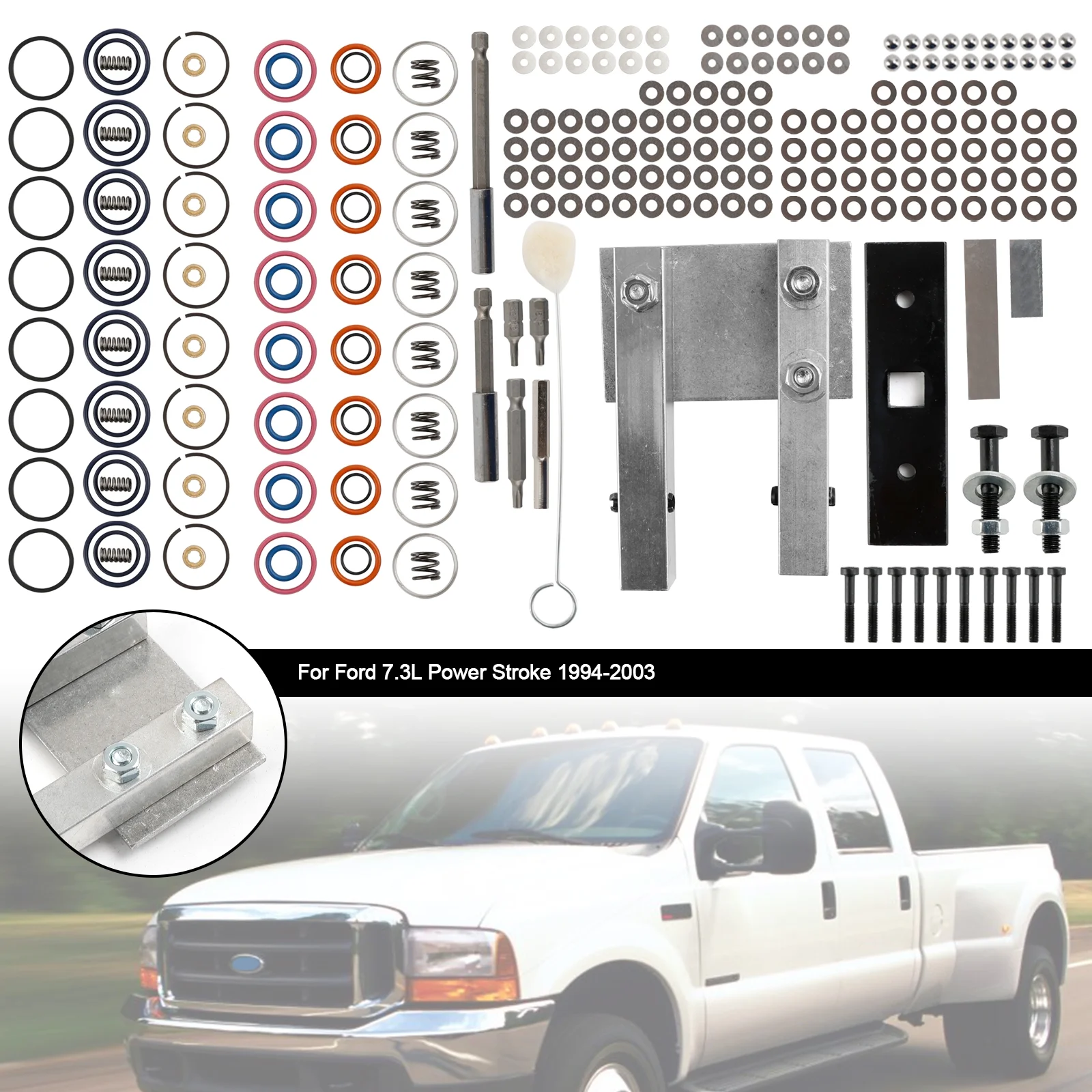 Injector Rebuild Kit Fit for 7.3L Power Stroke 94-03 W/Vice Clamp And Tools Spring