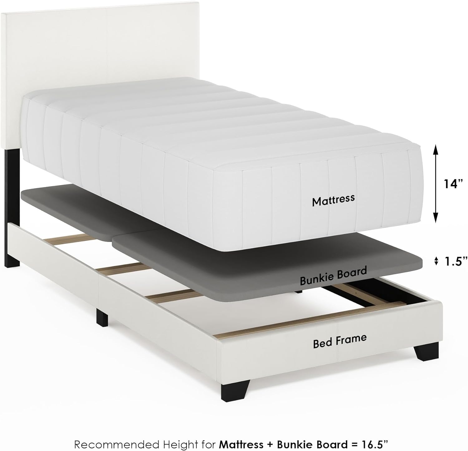 Pessac Upholstered Bed Frame, White PU Leather, XL