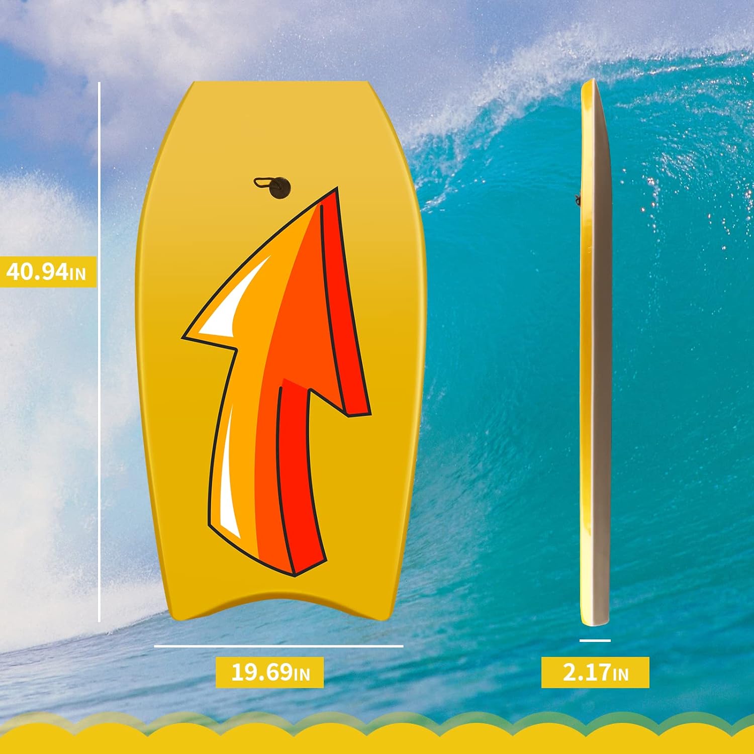 Bodyboard 37 Ich/41 Ich Super Lightweight Body Board With Wrist Leash Skimboard EPS Deck Ad Slick Bottom, Perfect Surfig For Kids Tees Ad Adults