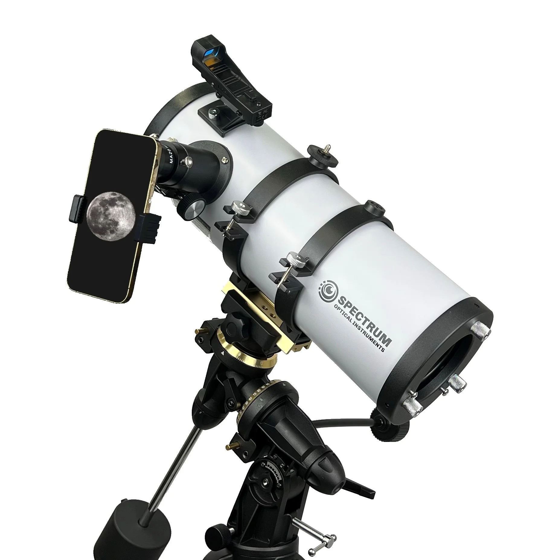 Spectrum Optical Instruments - PolarPlus 114EQ (4.5 inch) Professional Equatorial Reflector Telescope - Smartphone Adapter and Remote Shutter - Compact and Portable