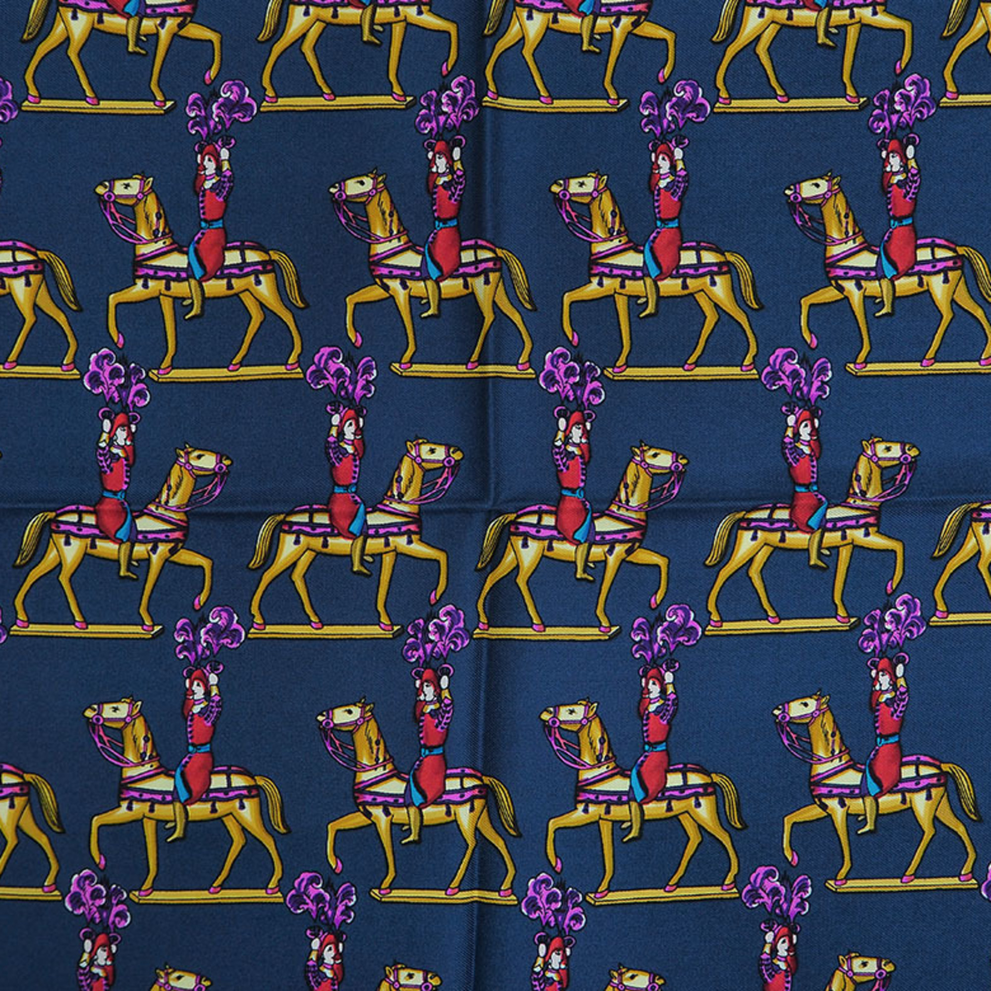 Pre-Owned HERMES Hermes Carre 90 LES ARTIFICIERS Fireworks Master Horse Knight Soldier Navy Scarf Muffler (Good)