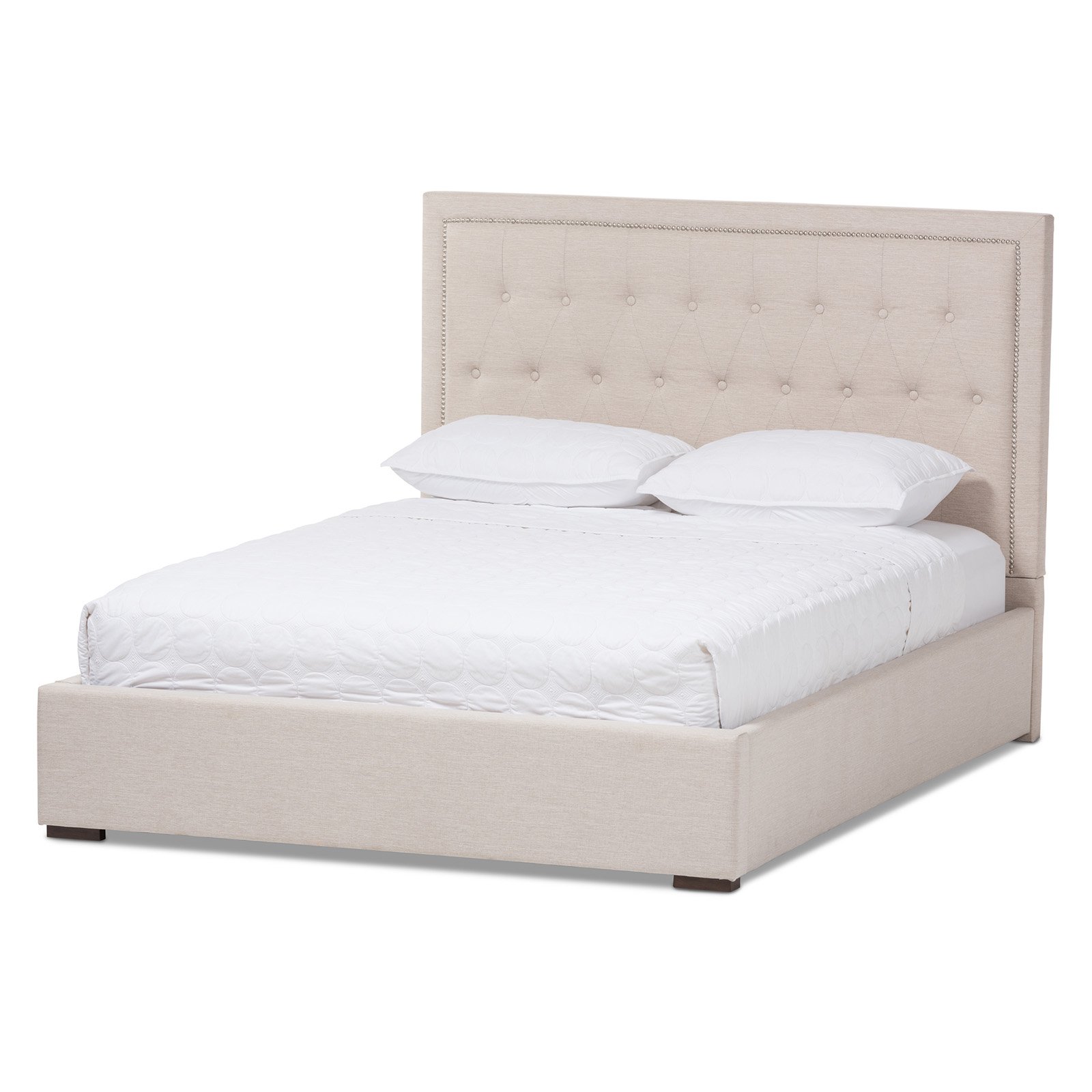 Baxton Studio Taylor Modern and Contemporary Light Beige Fabric Queen Size Gas-Lift Platform Bed