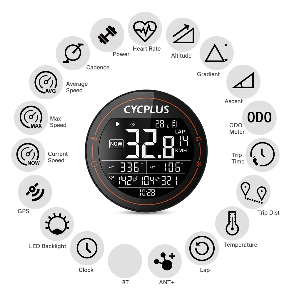 CYCPLUS Biker Speedometer,Mountain Bike With Cadence Bike Road Bike Computer Ant+ Bt Bike Wireless Computer And Waterproof ComputerWaterproof Computer Mtb Wireless Computer Ant+