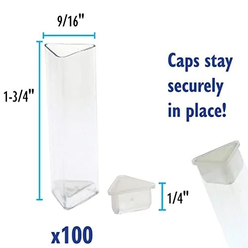 The Beadsmith Clear Plastic Tubes - 3-Inch-Long Triangle Tubes, 9/16 Inches in Diameter - Flat Caps - Use for Beads, Bath Salts, Wedding & Party Favors, Home or Office Storage - Bag of 100