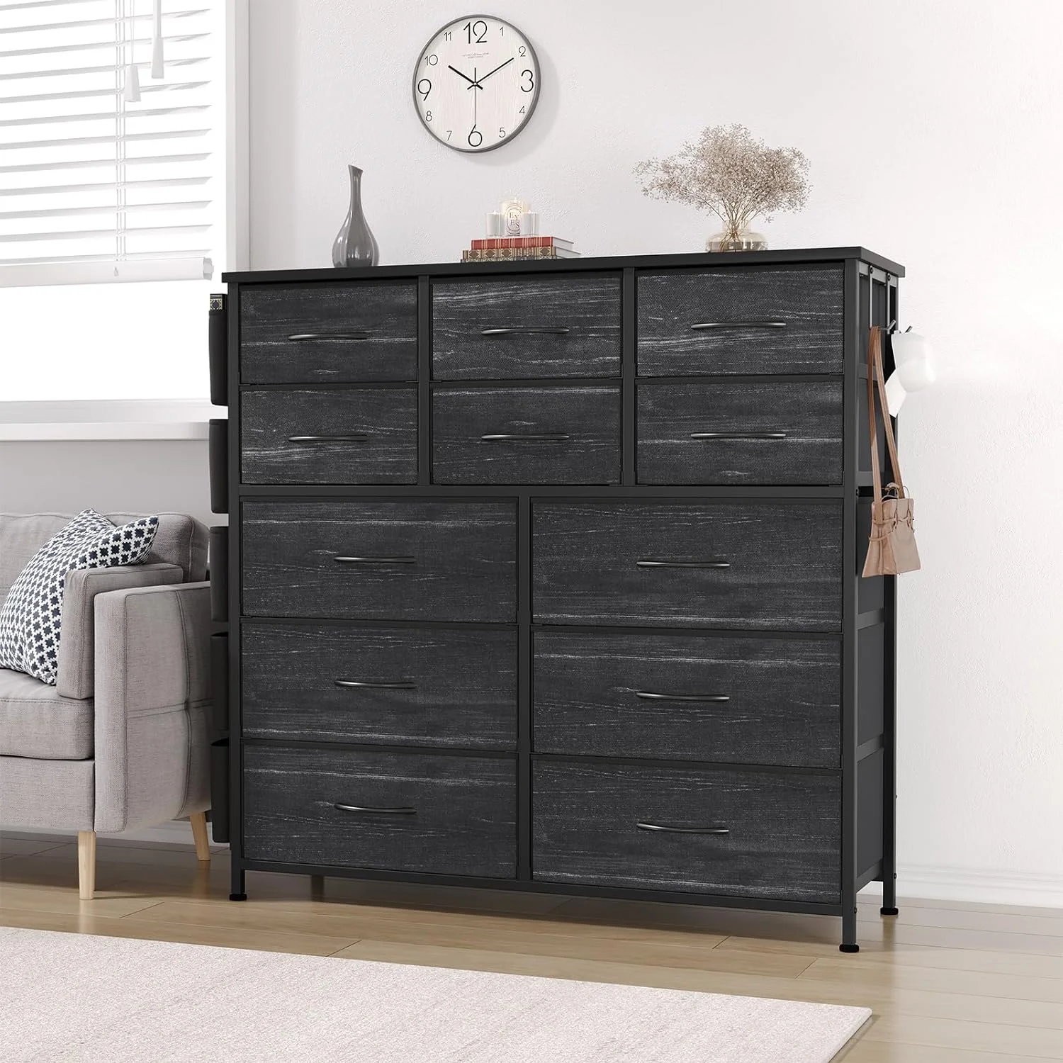 12 Drawer Dresser, Charcoal Black