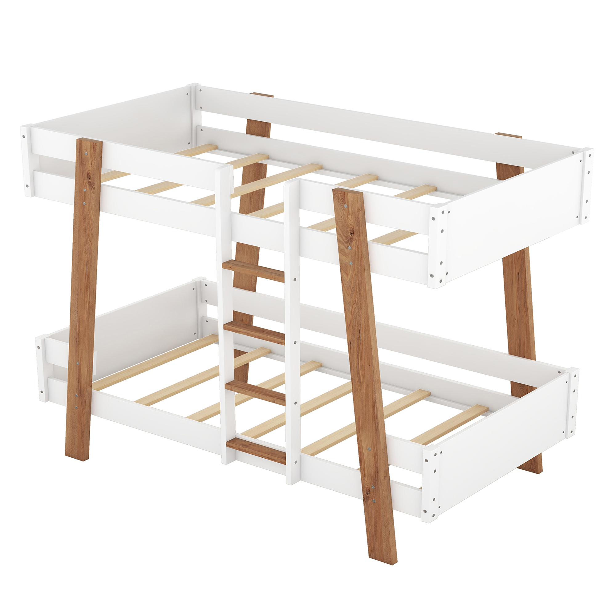 Euroco Wood Twin over Twin Bunk Bed, Inclined Bunk Bed Frame, No Box Spring Needed, White