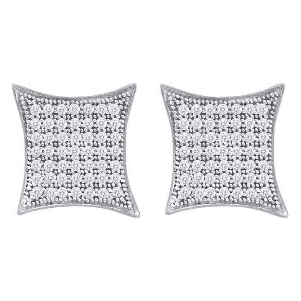 Women's Solid 10kt White Gold Round Diamond Square Kite Cluster Earrings 3/8 Cttw