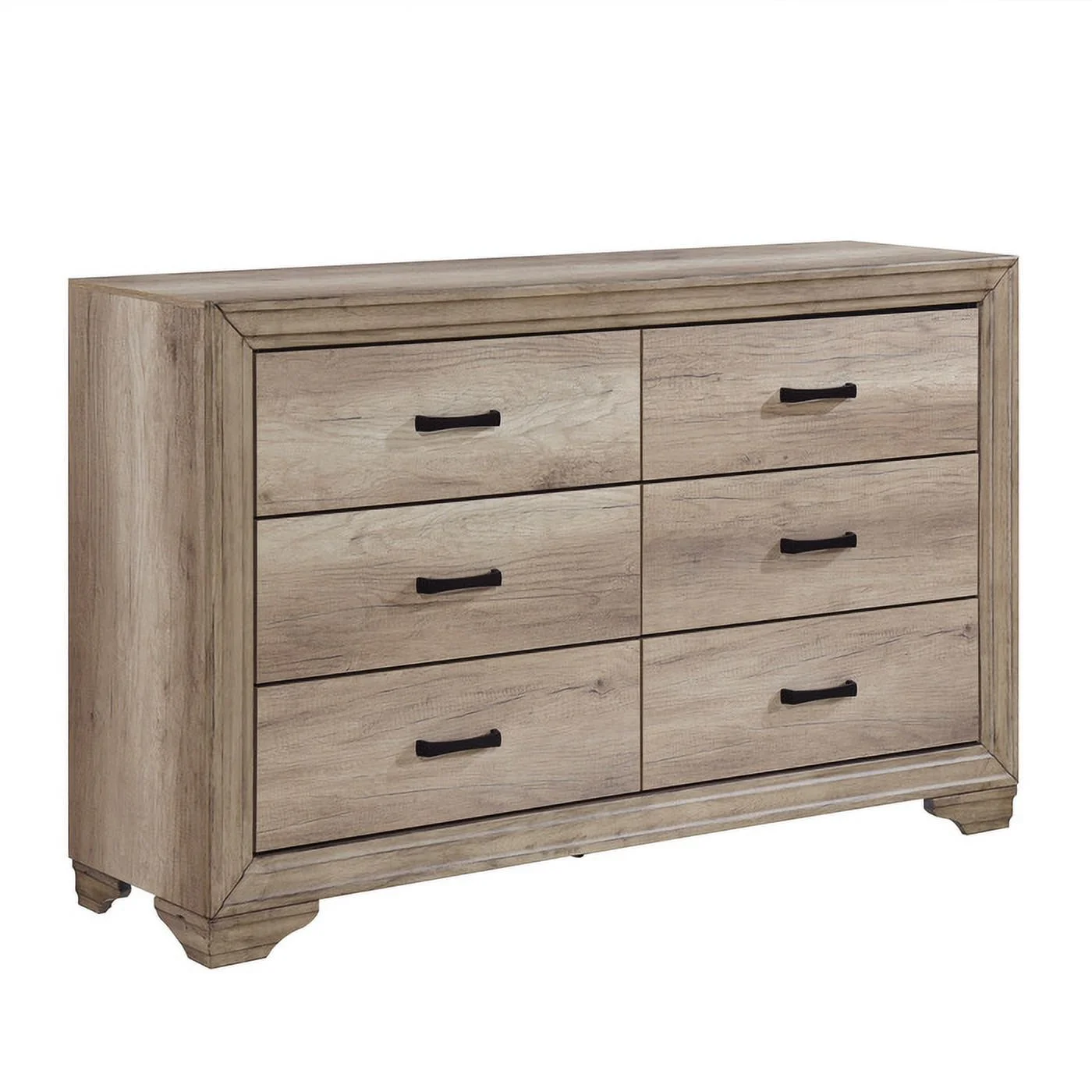 6 Drawer Wooden Dresser In Transitional Style, Natural Brown