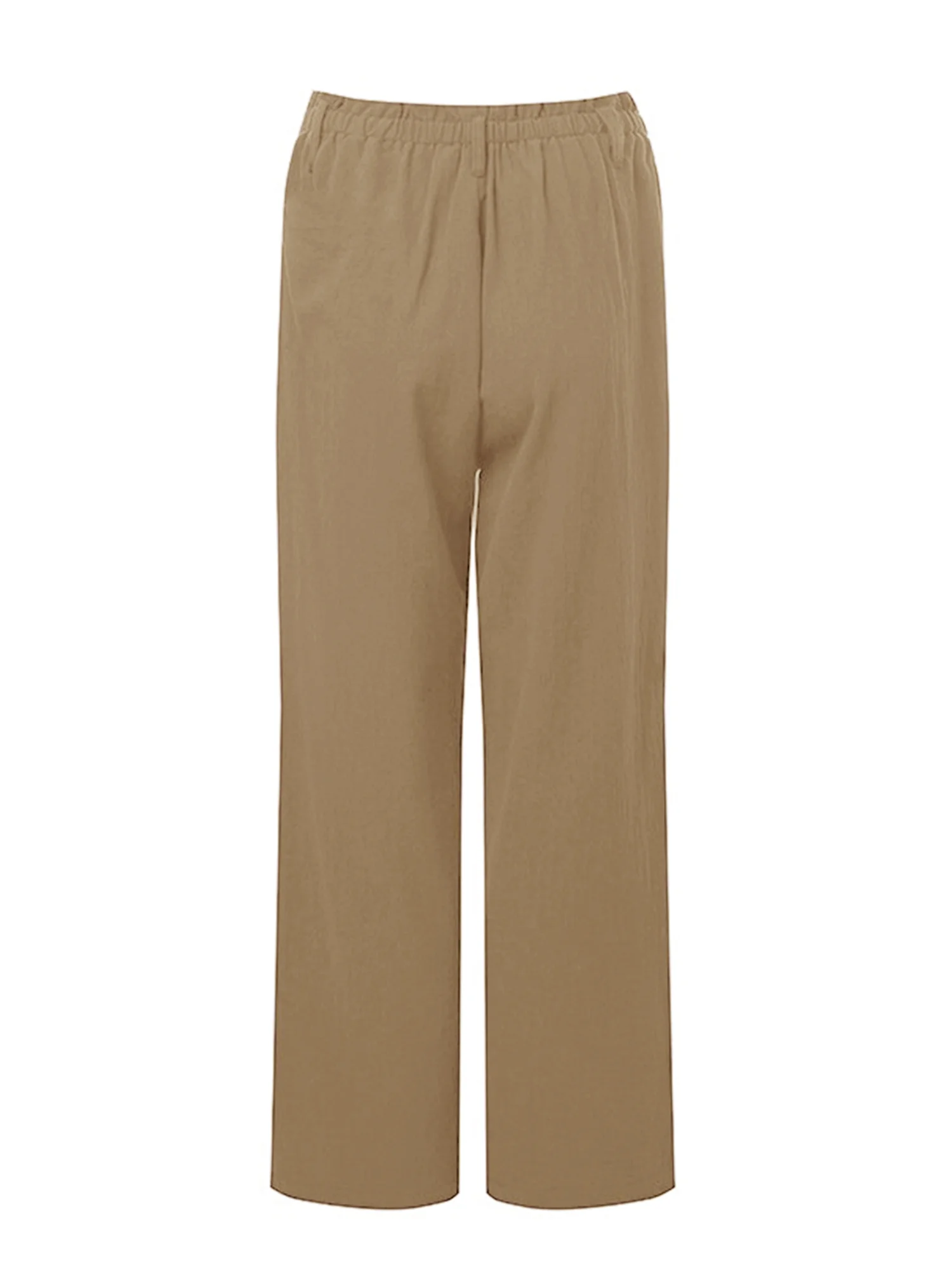 Inevnen Womens Linen Pants High Waisted Straight Leg Buttons Casual Capris Trousers with Pockets