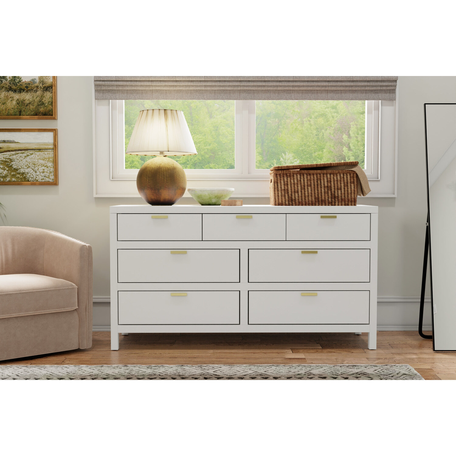 Alpine Furniture Carmel 7-Drawer Contemporary Wood Dresser in White