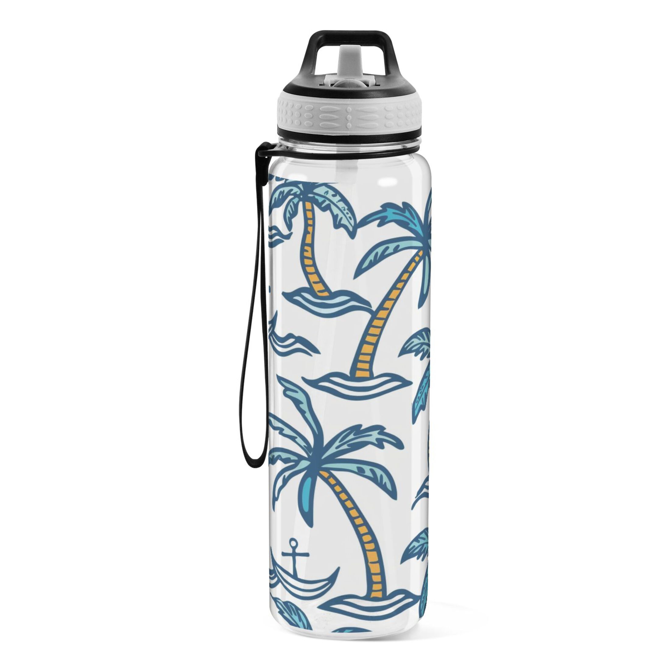 Palm Trees and Spear 32oz Sports Water Bottles Leakproof Tritan Bottle with Straw BPA Free Clear Bottle for Fitness Gym Outdoor Cycling