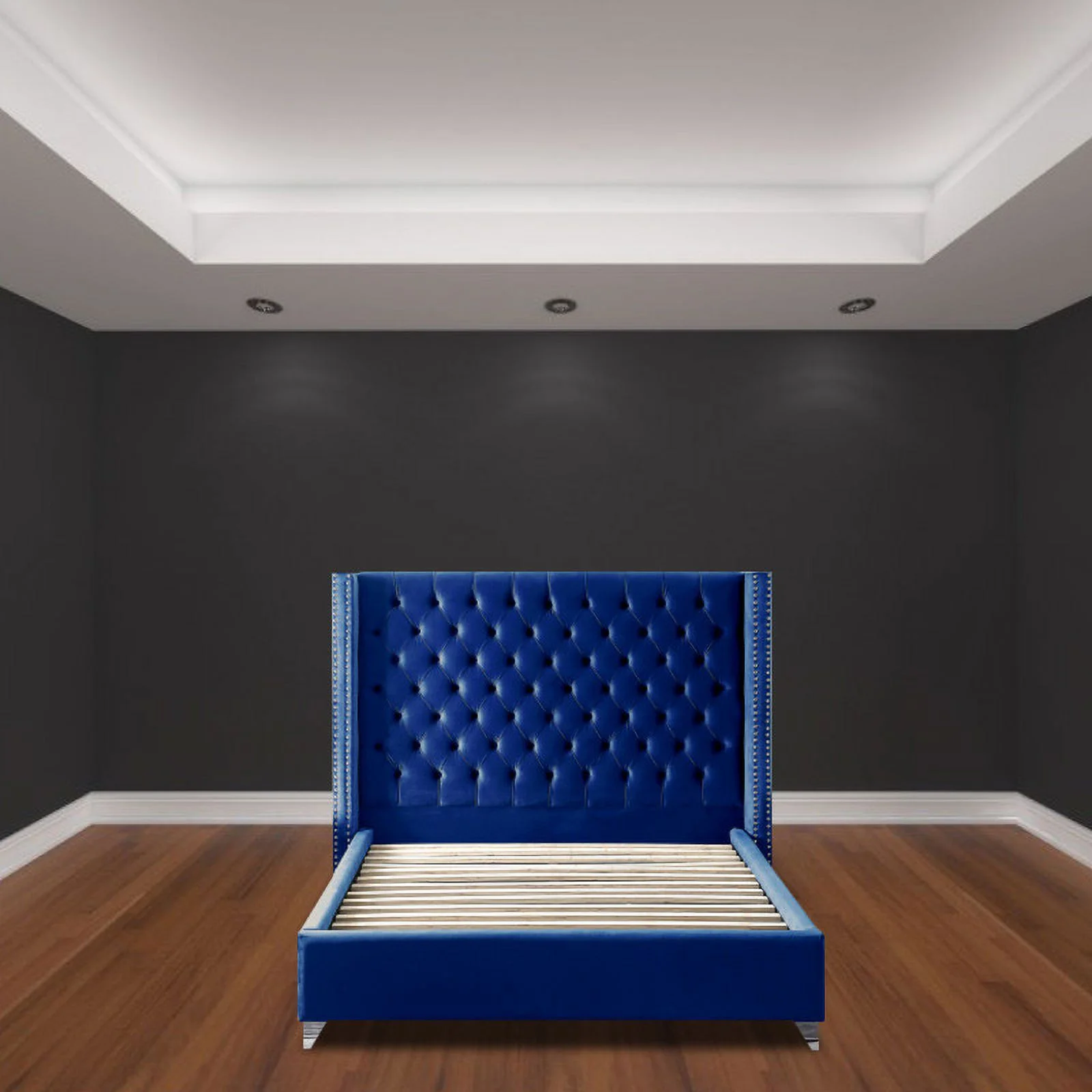 Extra tall upholstered bed Blue modern bed Velvet