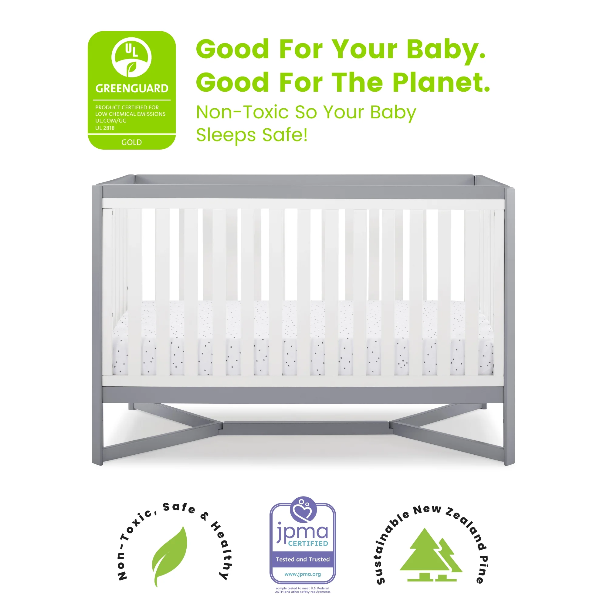 Delta Children Tribeca 4-in-1 Convertible Crib, Greenguard Gold Certified, White/Gray