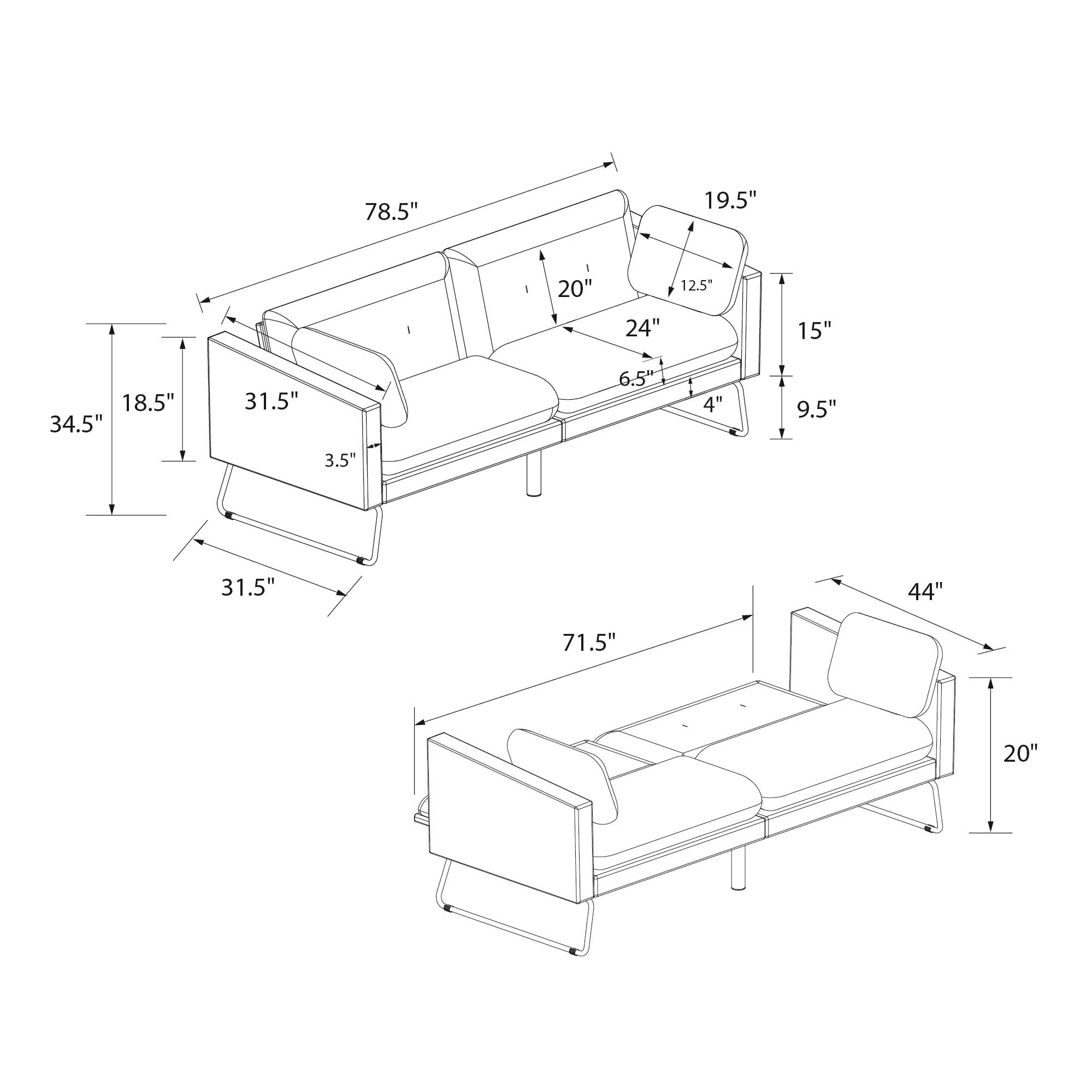 Mr. Kate Neely Futon with Bolster Pillows, Mustard Velvet