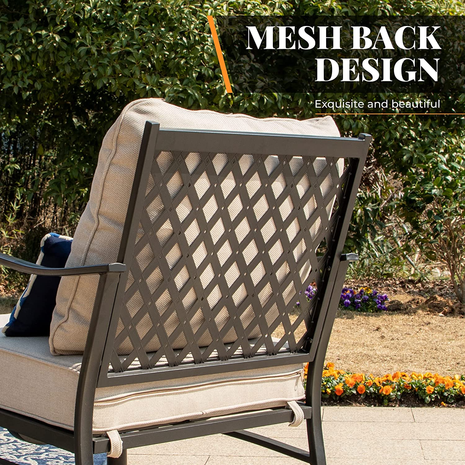 MIXPATIO Patio Conversation Set for 7  Outdoor Couch Furniture Set 6 Pieces  3 Person Seats Chairs  2 Single Chairs  2 Ottoman  Metal Coffee Table with Marbling for Patio Lawn Garden Back