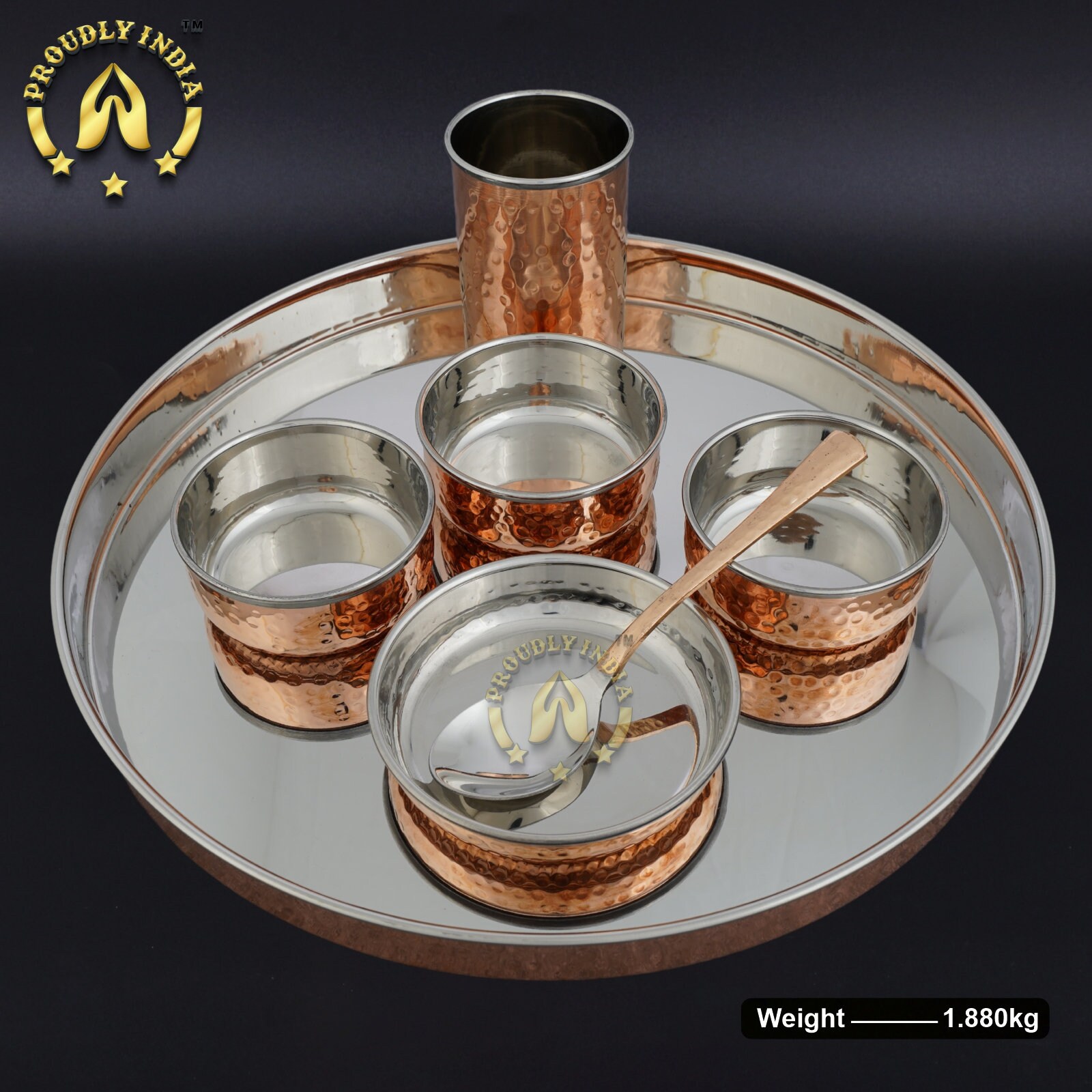 ProudlyIndia Copper Thali Set, Dinner Set, Royal Thali Dinning,Copper Plate Set,Thamba Dinnerware, Luxury Dining Set, Luxury Dinnerware, Thali set Online