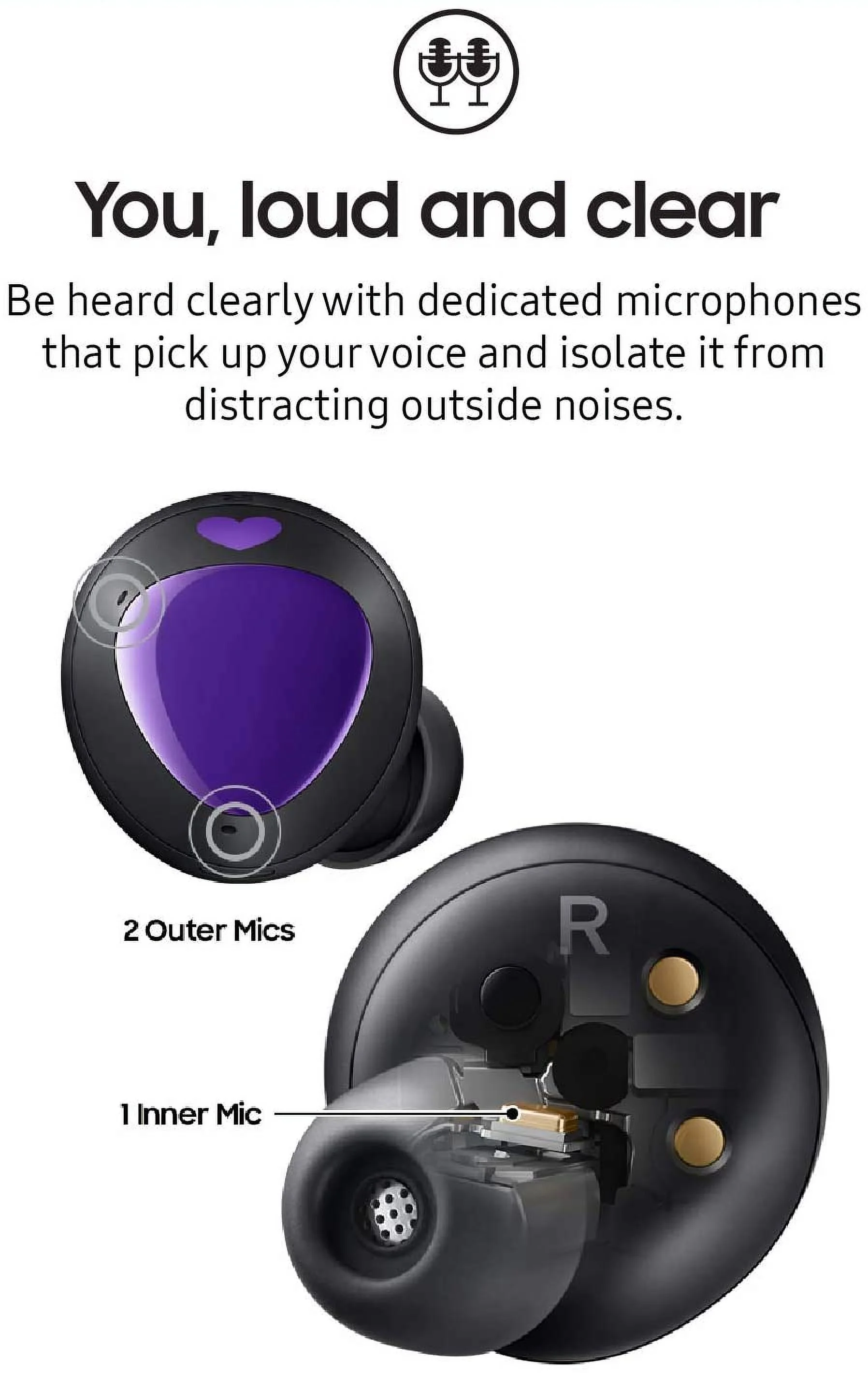 Urbanx Street Buds Plus True Bluetooth Earbud Headphones For Samsung Galaxy Alpha (S801) - Wireless Earbuds w/Active Noise Cancelling - Purple (US Version with Warranty)