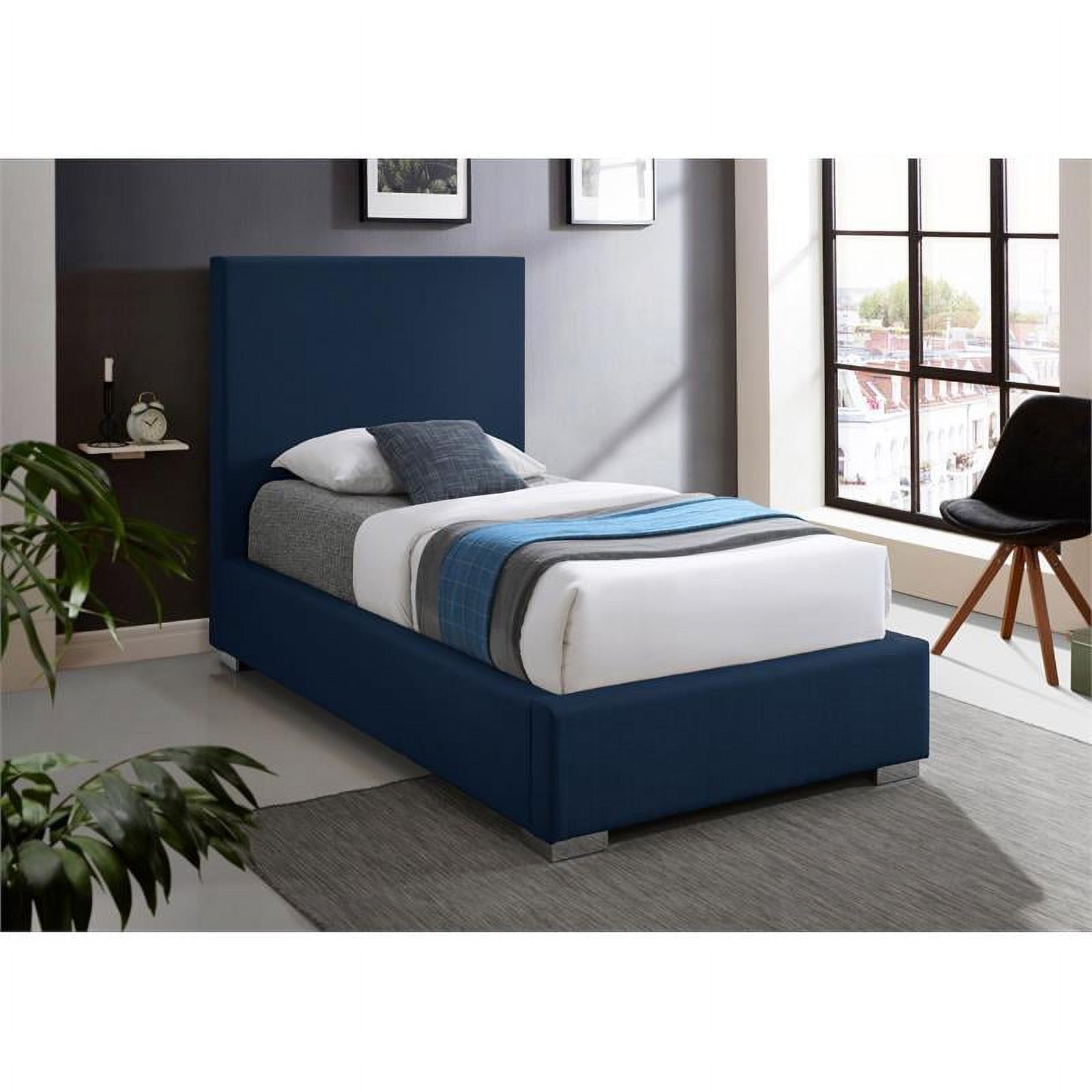 Meridian Furniture Crosby Navy Linen Textured Fabric Twin Bed