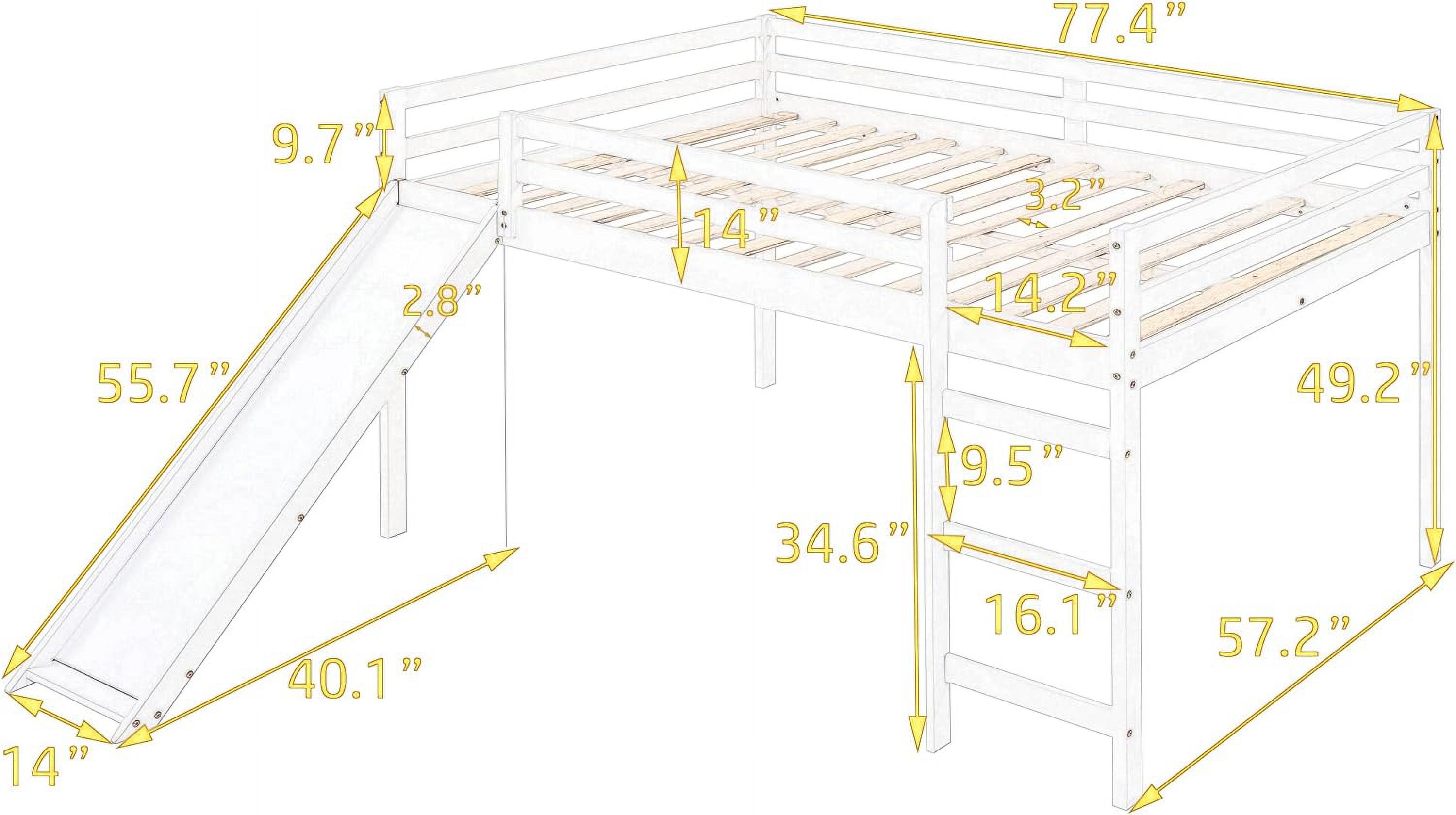 Full Lof Bed Wih Slide, Wood Low Surdy Lof Bed Frame, Full Size Lof Bed For Kids/eens/Grils/Boys, No Box Spring Needed, Gray