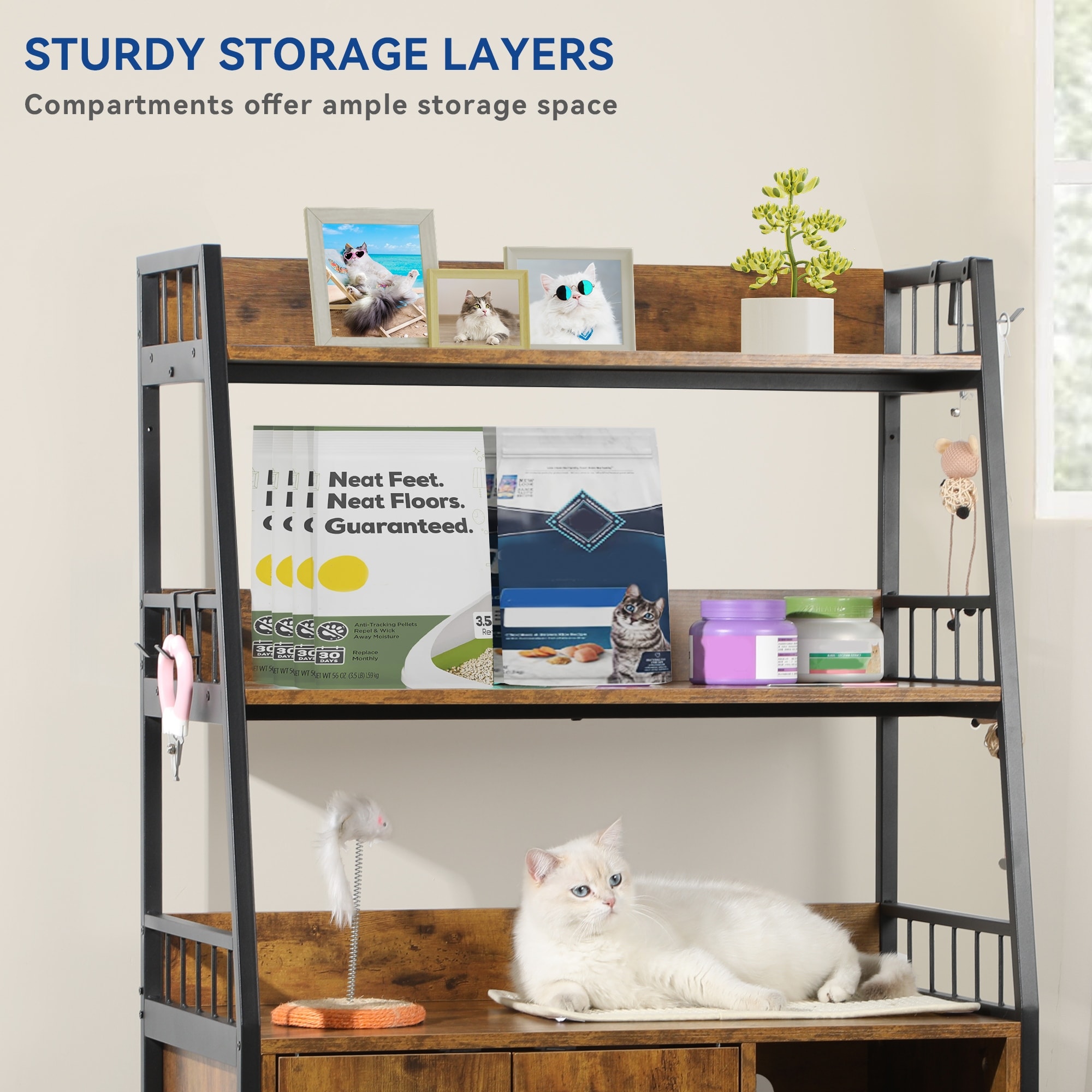 Warranty Company Moasis Furniture-style Cat Litter Box Enclosure with Cabinet, Shelves