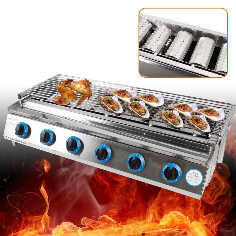 6 Burner BBQ Grill Outdoor Indoor Picnic Stainless Steel Gas Griller Machine