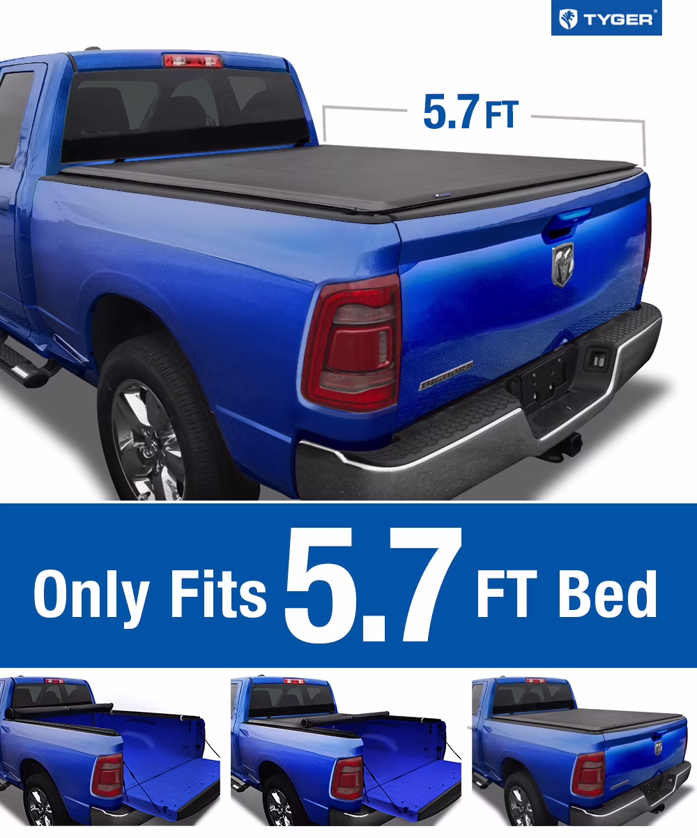 Tyger Auto T1 Soft Roll-up Truck Bed Tonneau Cover Compatible with 2019-2023 Ram 1500 New Body Style | 5'7