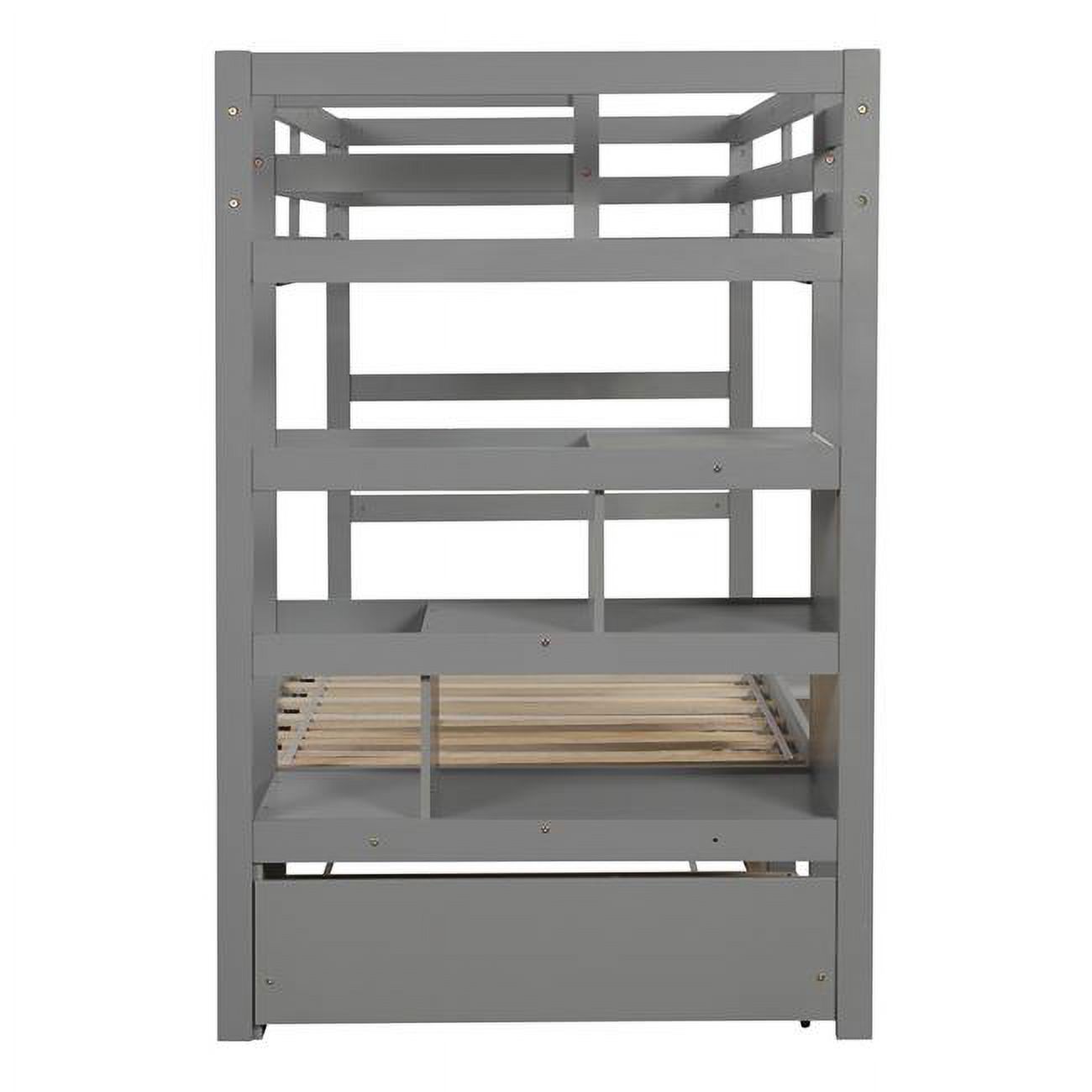 HomeRoots 403944 Twin Over Twin Contemporary Bunk Bed with Stairs, Gray