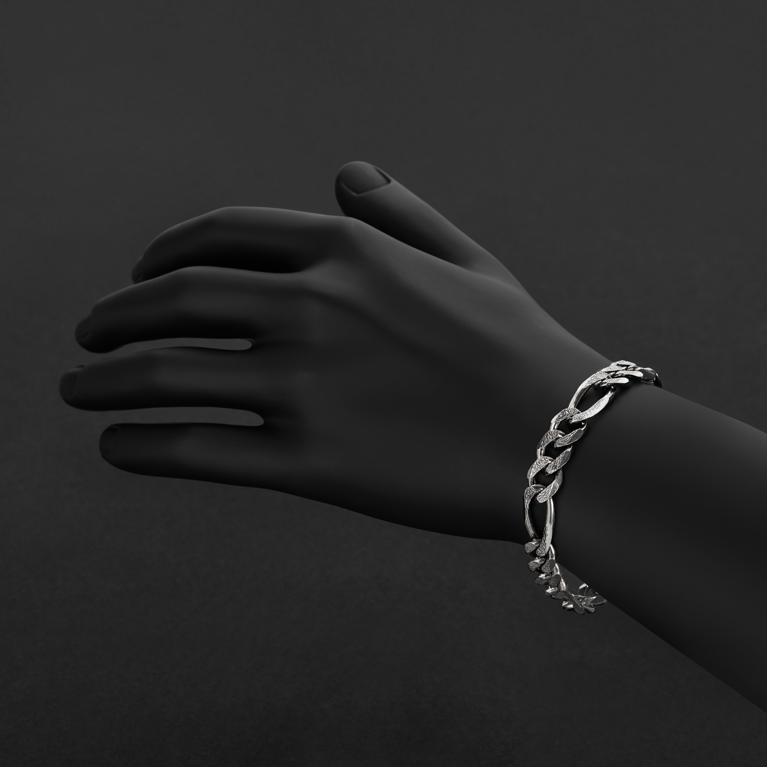 10.7mm .925 Sterling Silver Diamond-Cut Flat Figaro Chain Link Bracelet, 8 inches