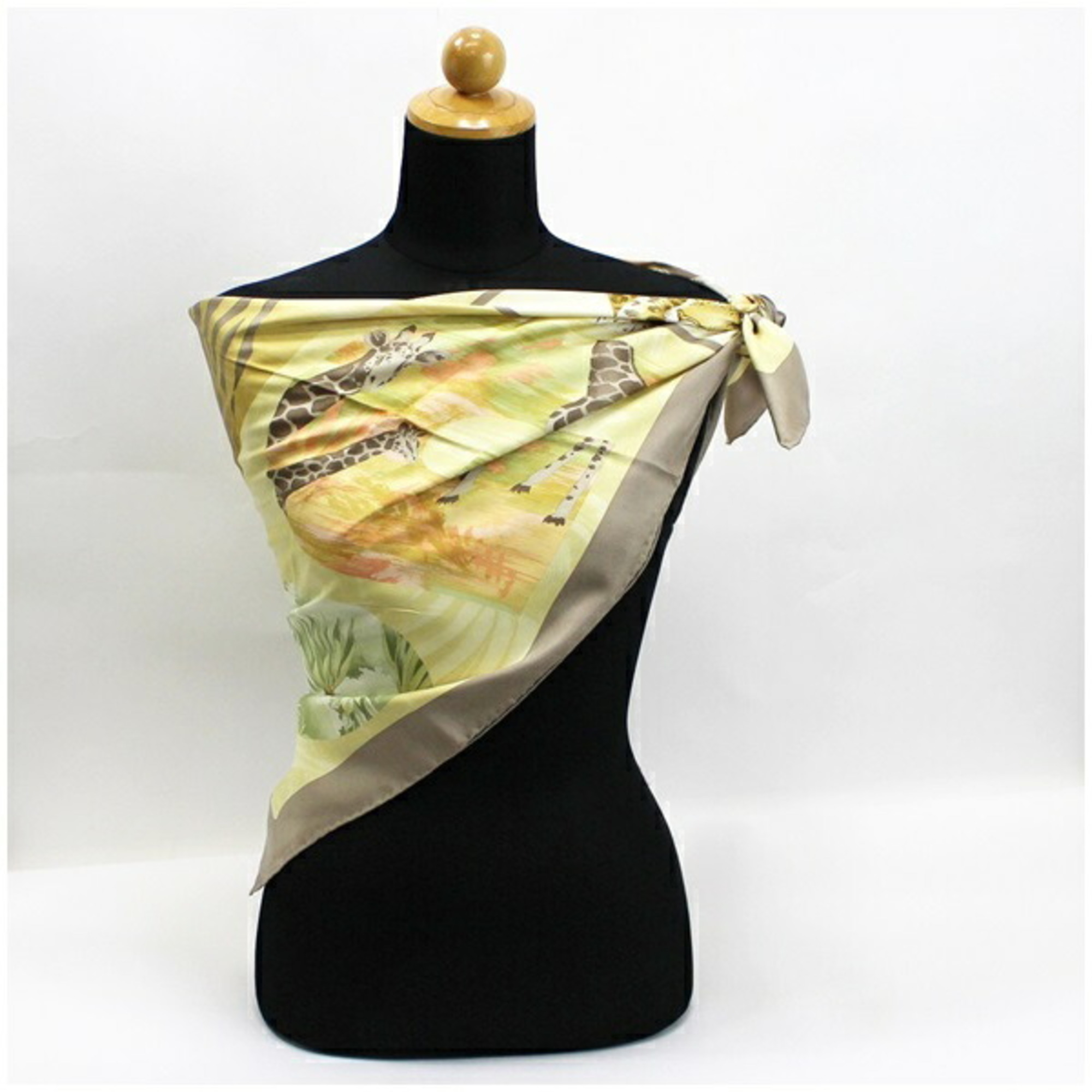 Pre-Owned Ferragamo Silk Scarf Muffler Beige x Greige Leopard Pattern Animal SALVATORE FERRAGAMO Women's (Good)