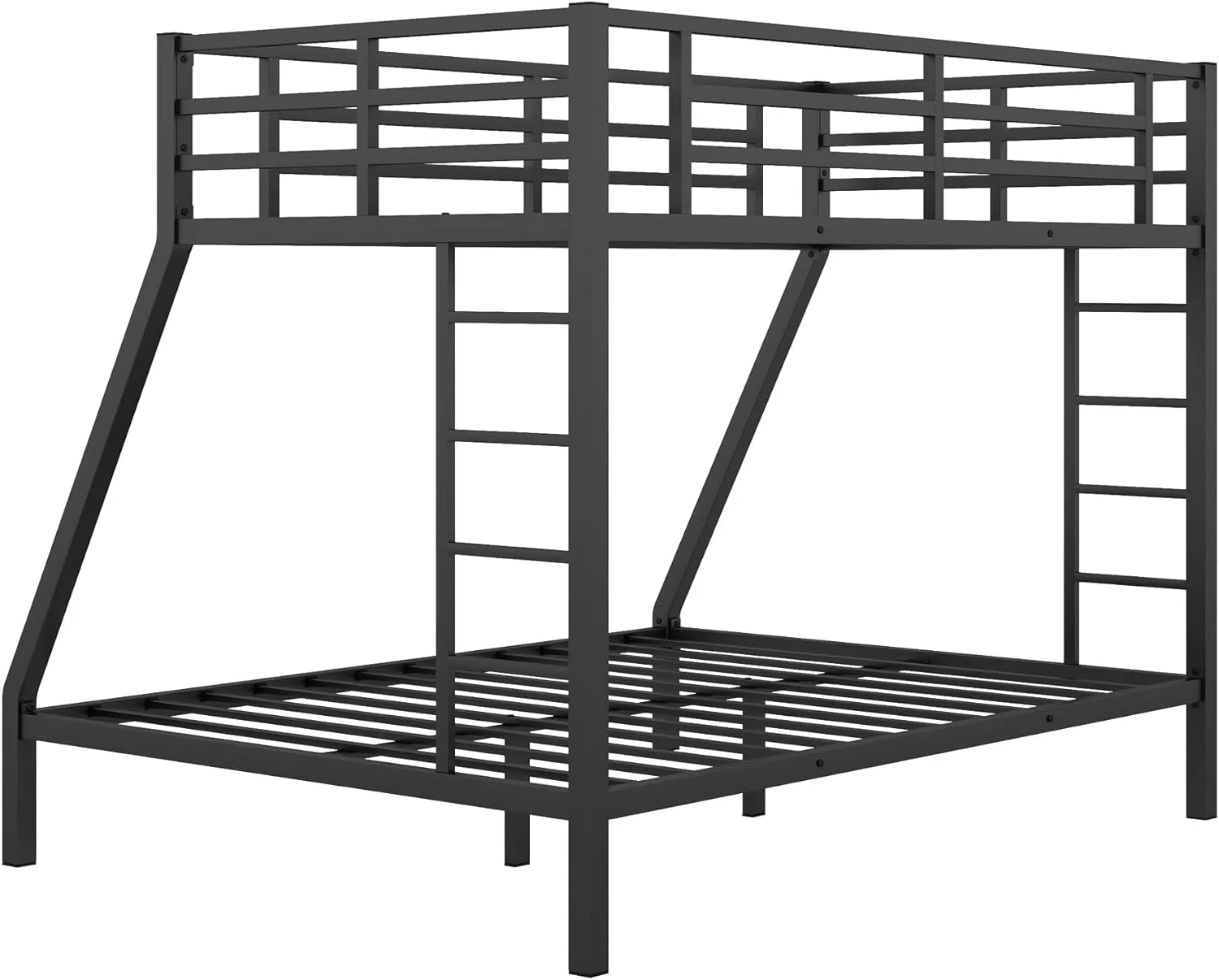 Bunk Bed XL Over Queen Metal Bunk Bed Frame With 2 Ladders And Guardrails, Black