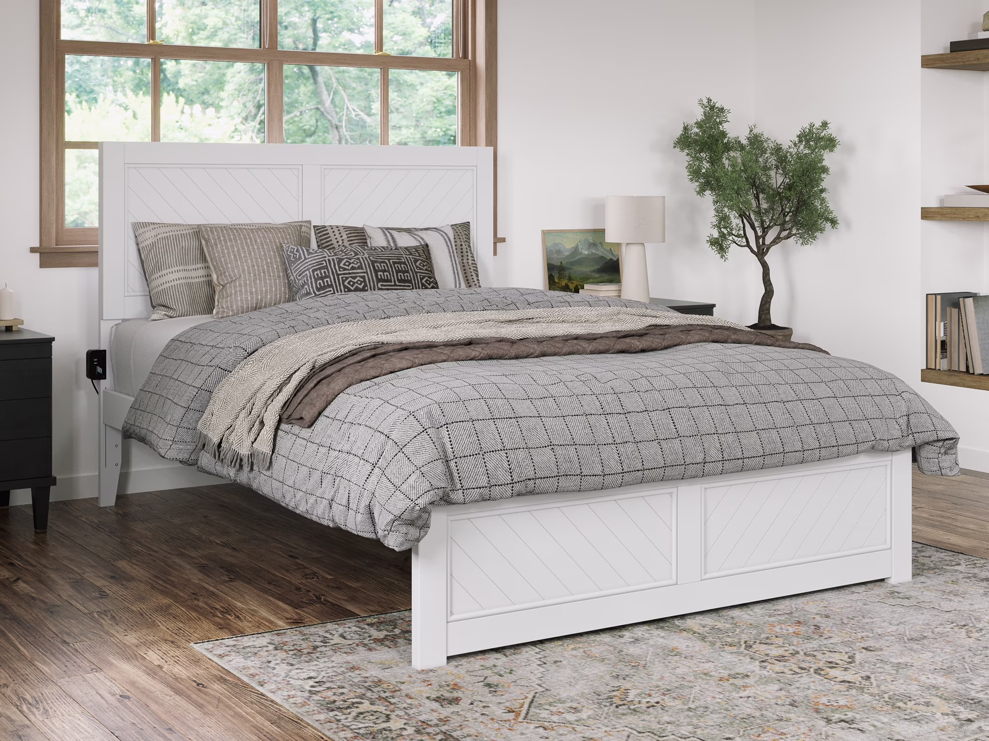 AFI Canyon White Solid Wood Platform Bed with Matching Footboard, Queen