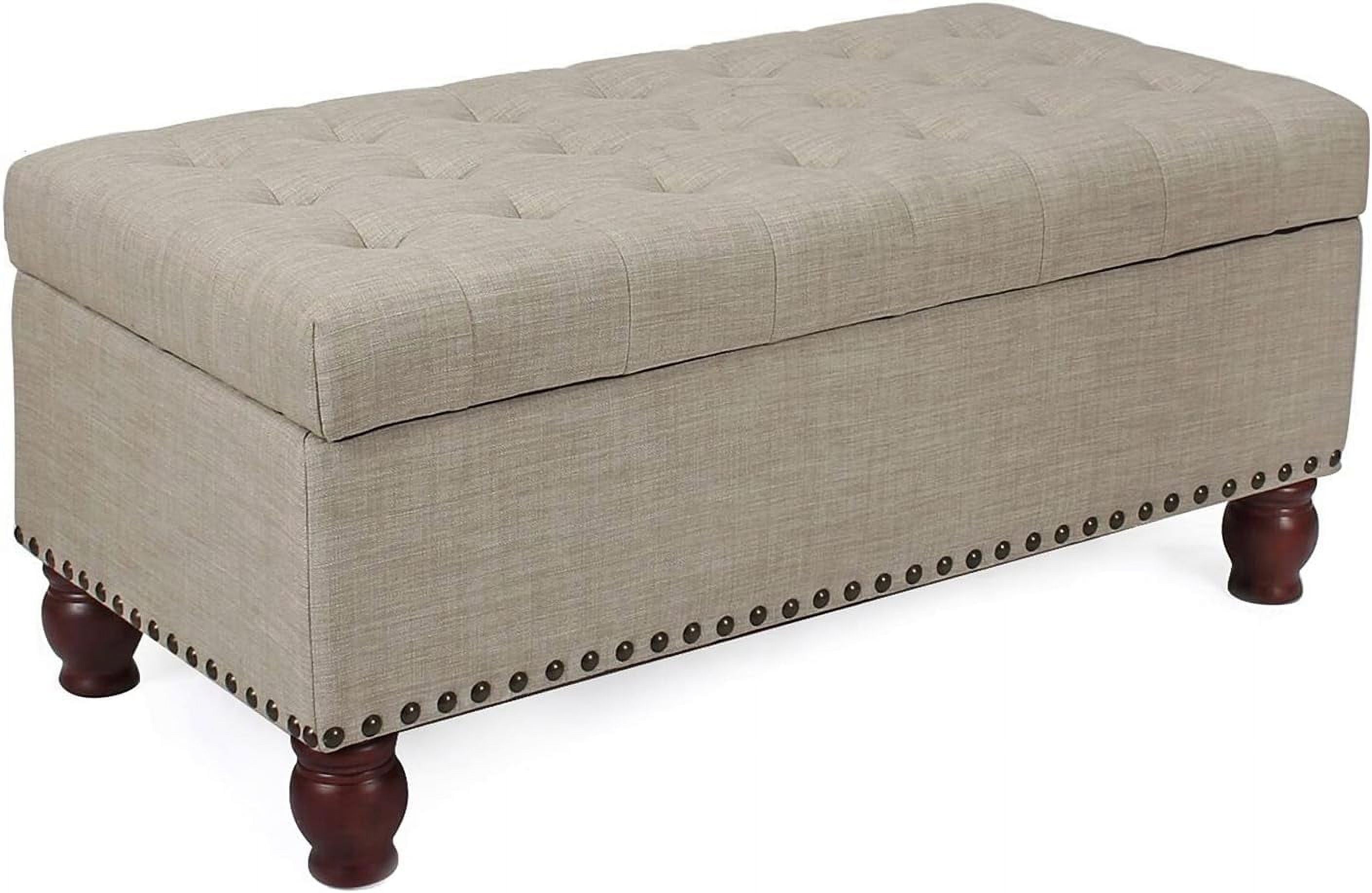 40 Inches Fabric Ottoman Bench With Storage For Living Bed Room, Button Tufted Foot Rest Stool With Solid Wood Legs (Beige)