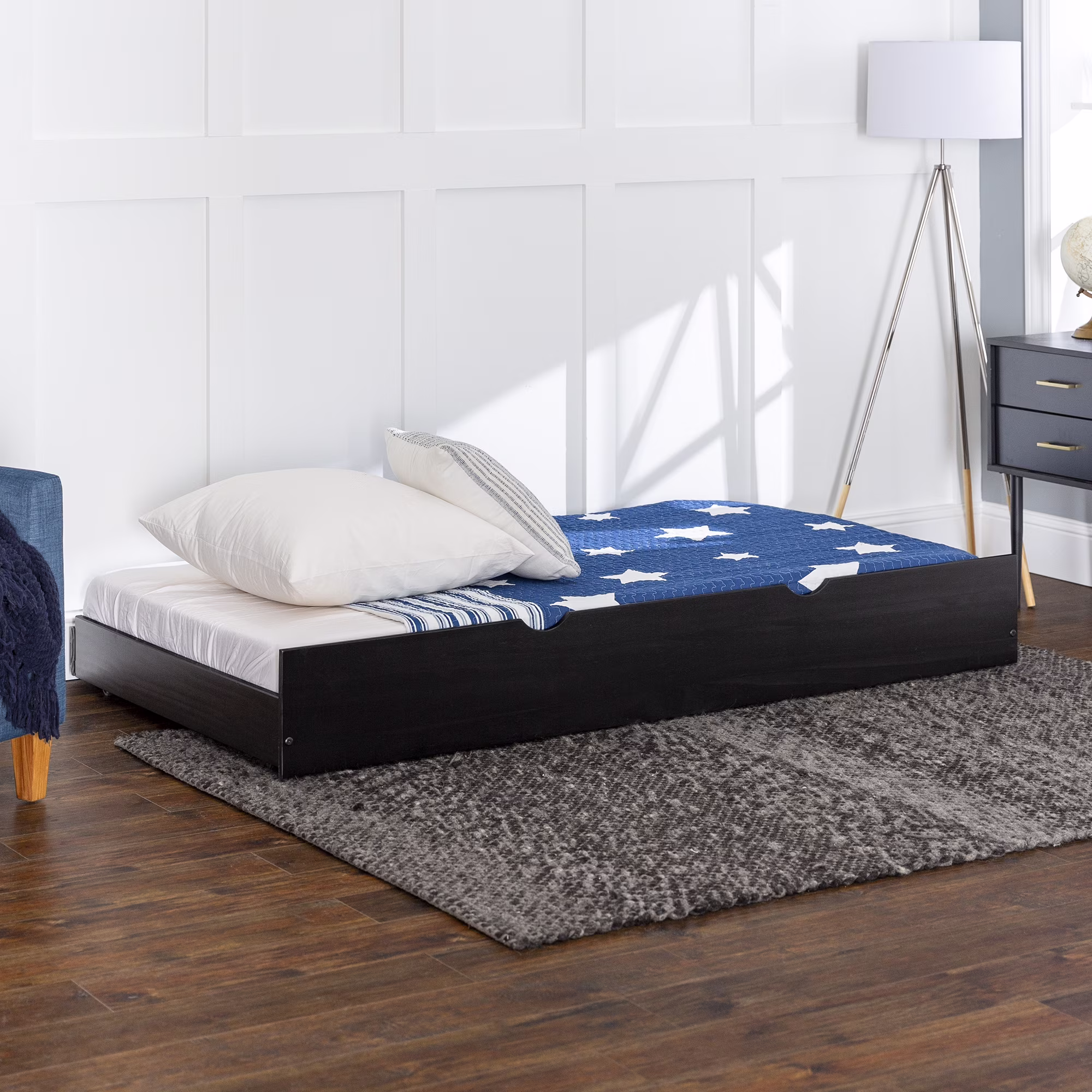 Desert Fields Baneberry Simple Solid Wood Natural Trundle Bed, Black