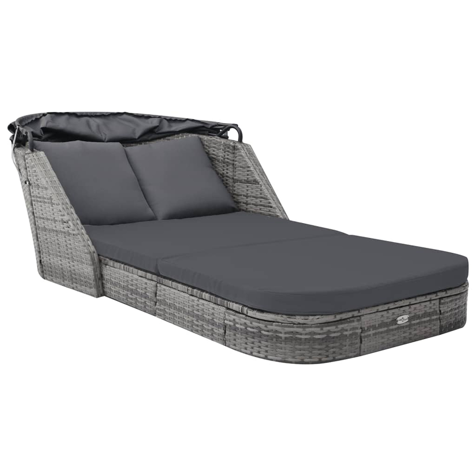 Dcenta Outdoor Sun Lounger with Canopy and Cushions Poly Rattan Sun Bed for Patio, Poolside, Balcony, Backyard, Garden 80.3 x 38.2 x 25.2 Inches (L x W x H)