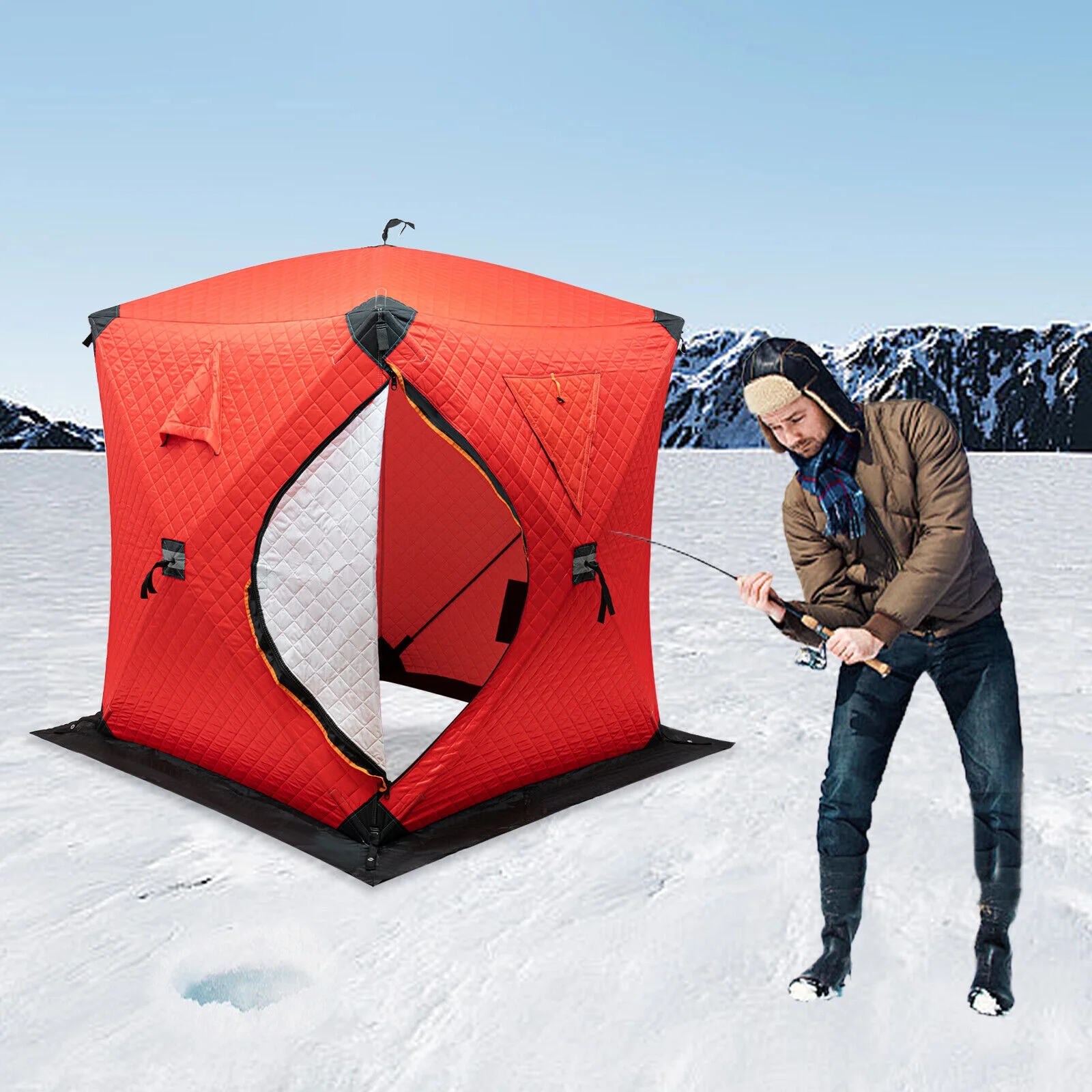 All-Round Protection 1-2 People Square Ice Fishing Tent for Parks Backyards