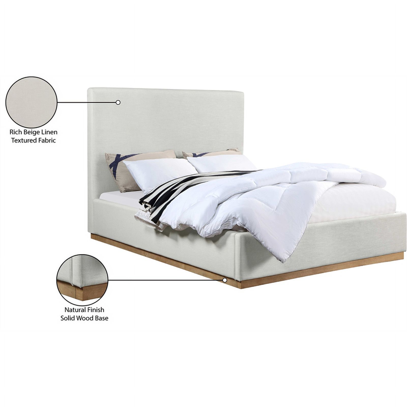 Meridian Furniture Alfie Cream Linen Textured Fabric King Bed