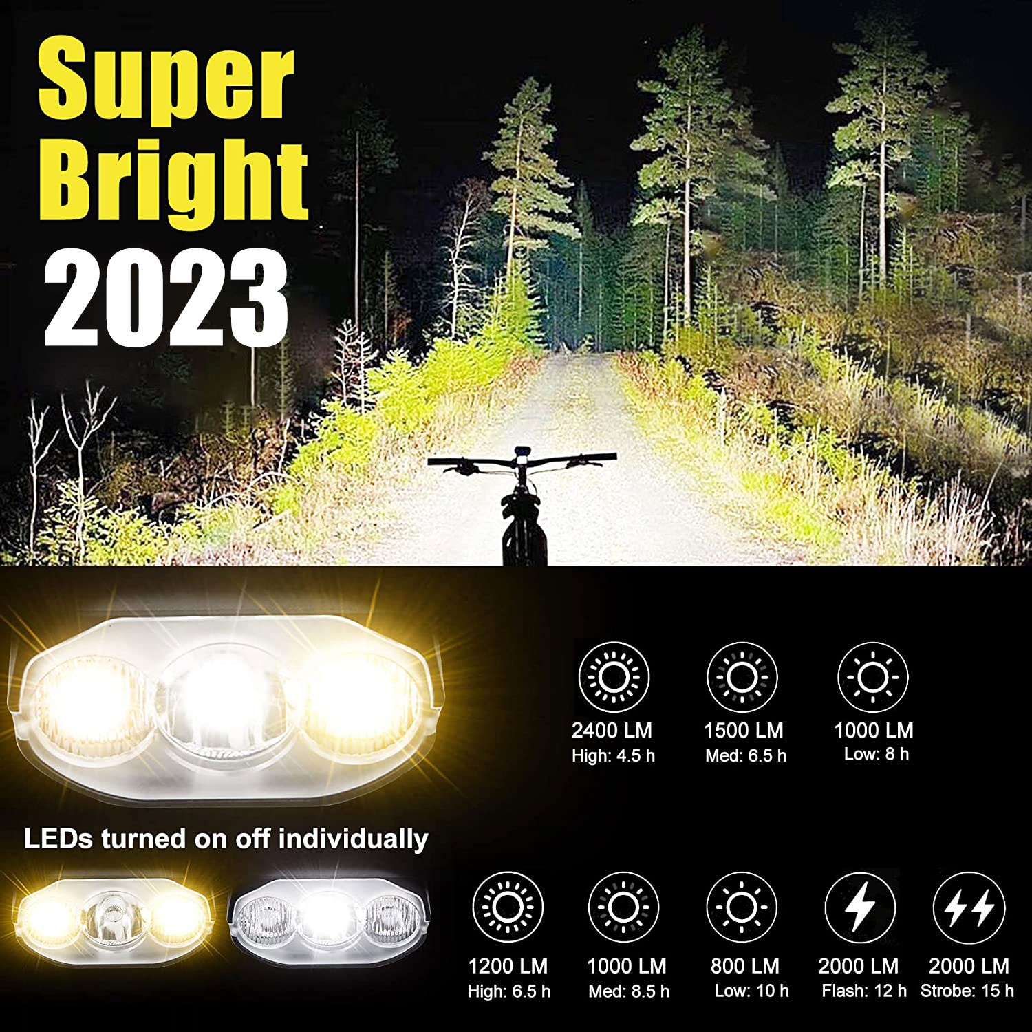 Best Bike Lights for Night Riding 2023 Most Powerful Mountain Bike Light 8000 Rechargeable Bicycle Lights Front Rear MTB Light Enduro Trail Riding Brightest Headlight Off-Road Cycling Commuting