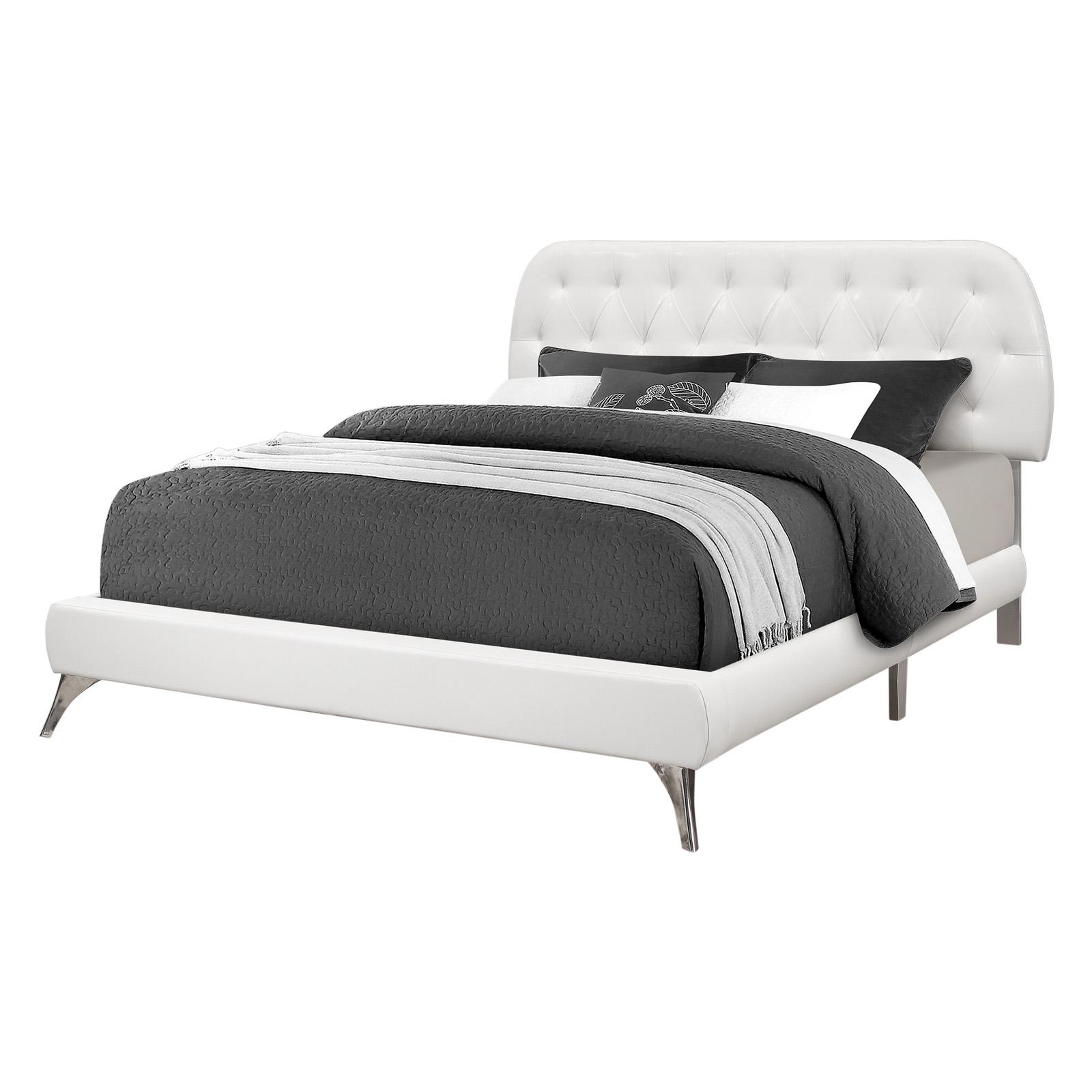 Monarch Specialties Bed - Twin Size, White Leather-Look With Chrome Legs
