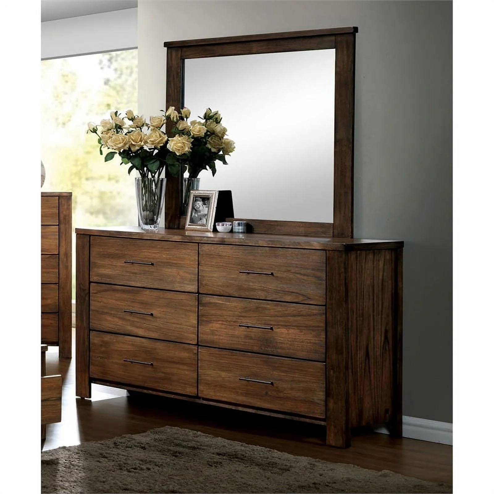 FOA Nangetti 3-Piece Oak Wood Bedroom Set - Cal King + Nightstand + Dresser