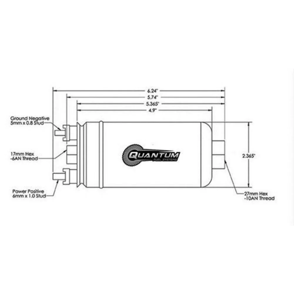 Quantum Performance 380LPH Inline External E85 Compatible Fuel Pump w/ Inlet Outlet, QFS-606FT
