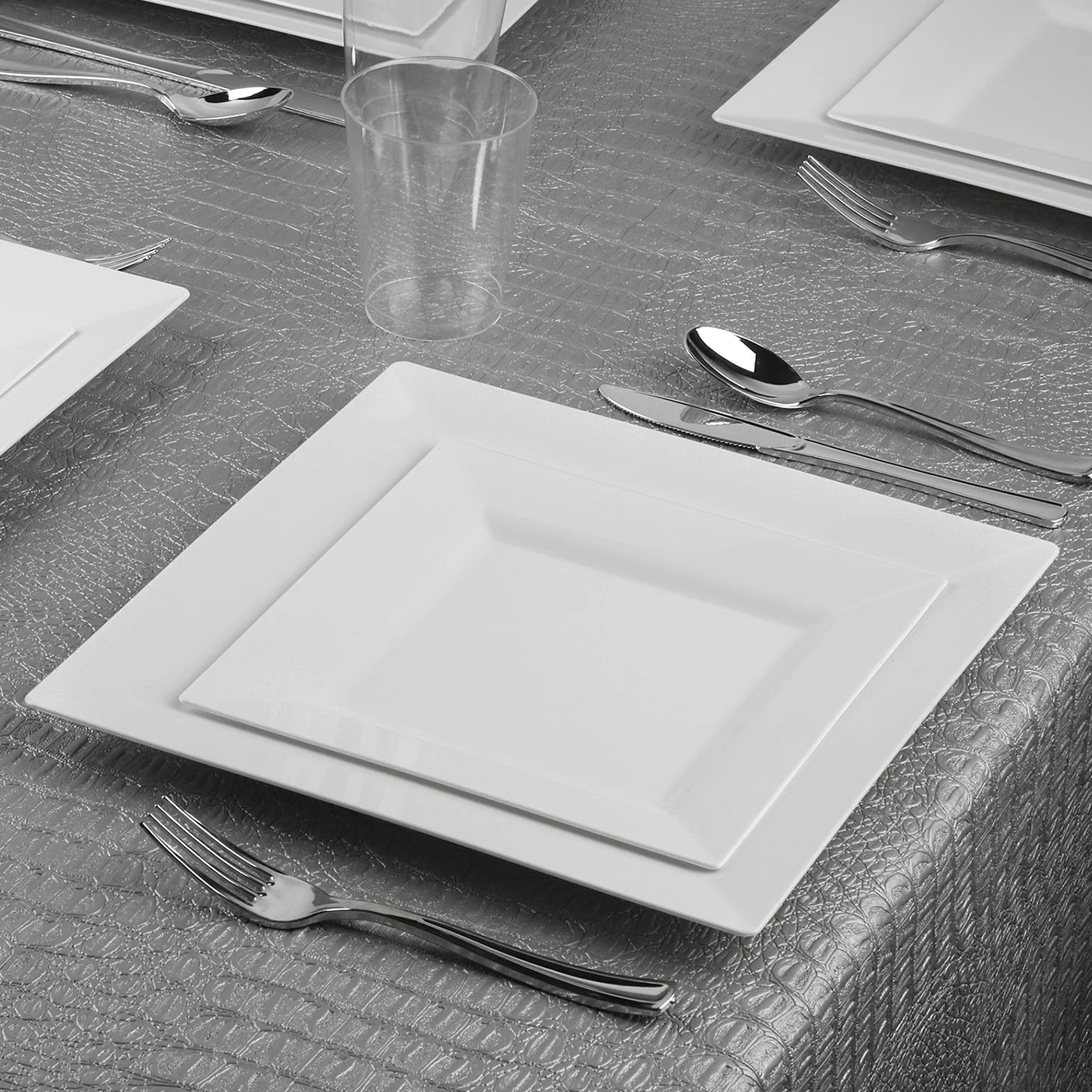 Disposable Plastic Party Dinnerware Set Large Square (60-Person Package)