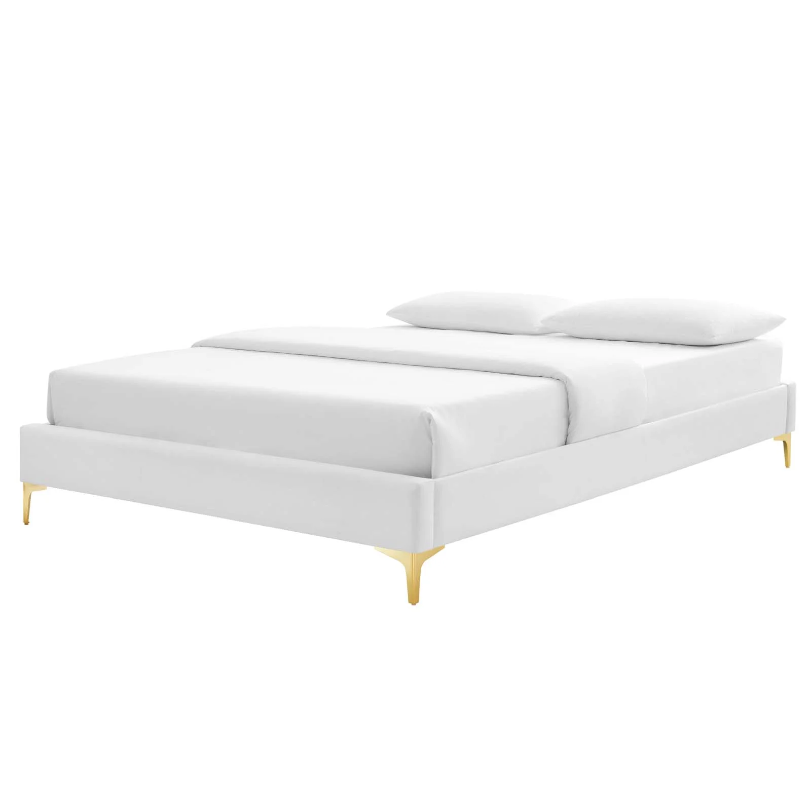 Platform Bed Frame, Queen Size, Velvet, White, Modern Contemporary Urban Design, Bedroom Master Guest Suite