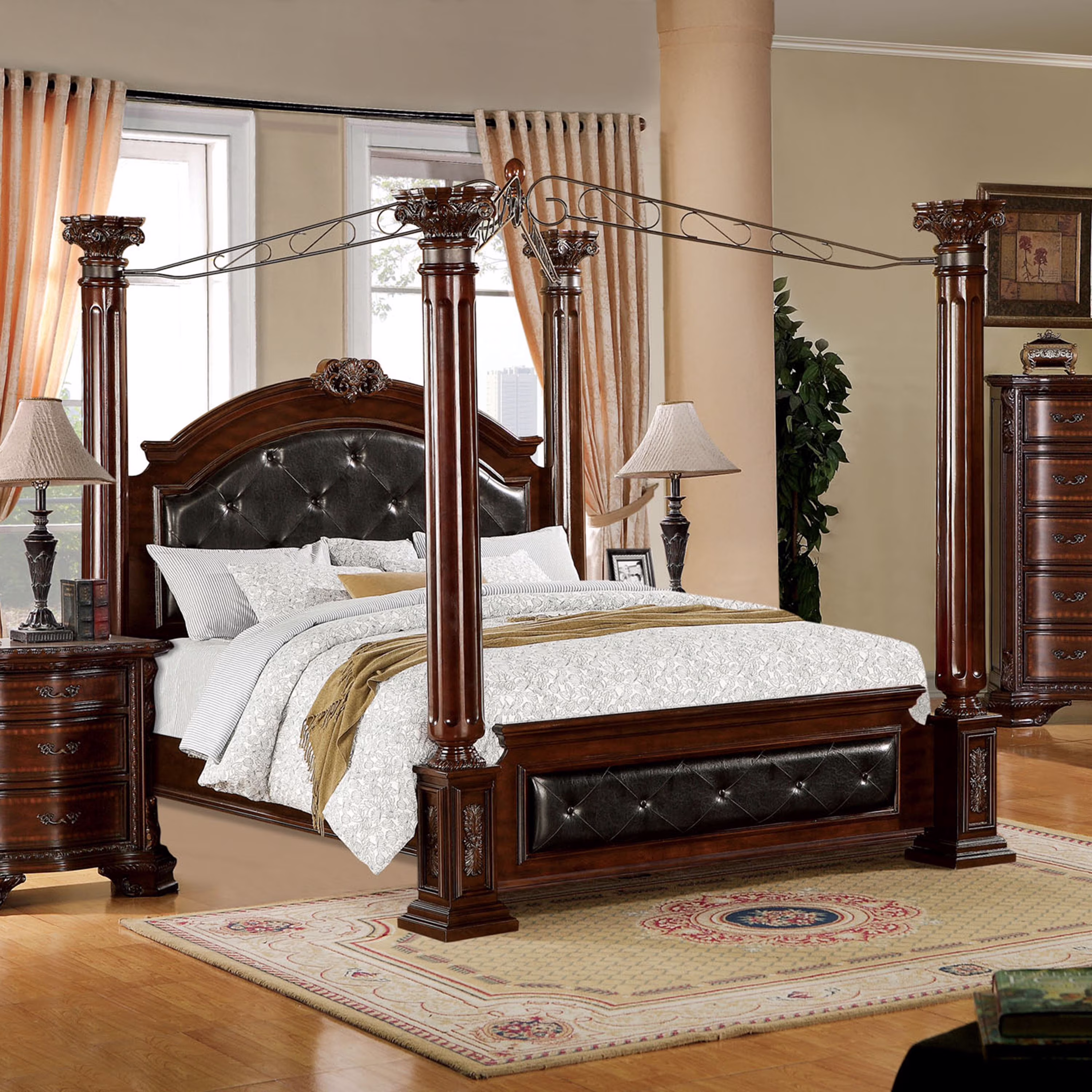 Furniture of America Arthur Canopy Bed, Queen, Brown Cherry