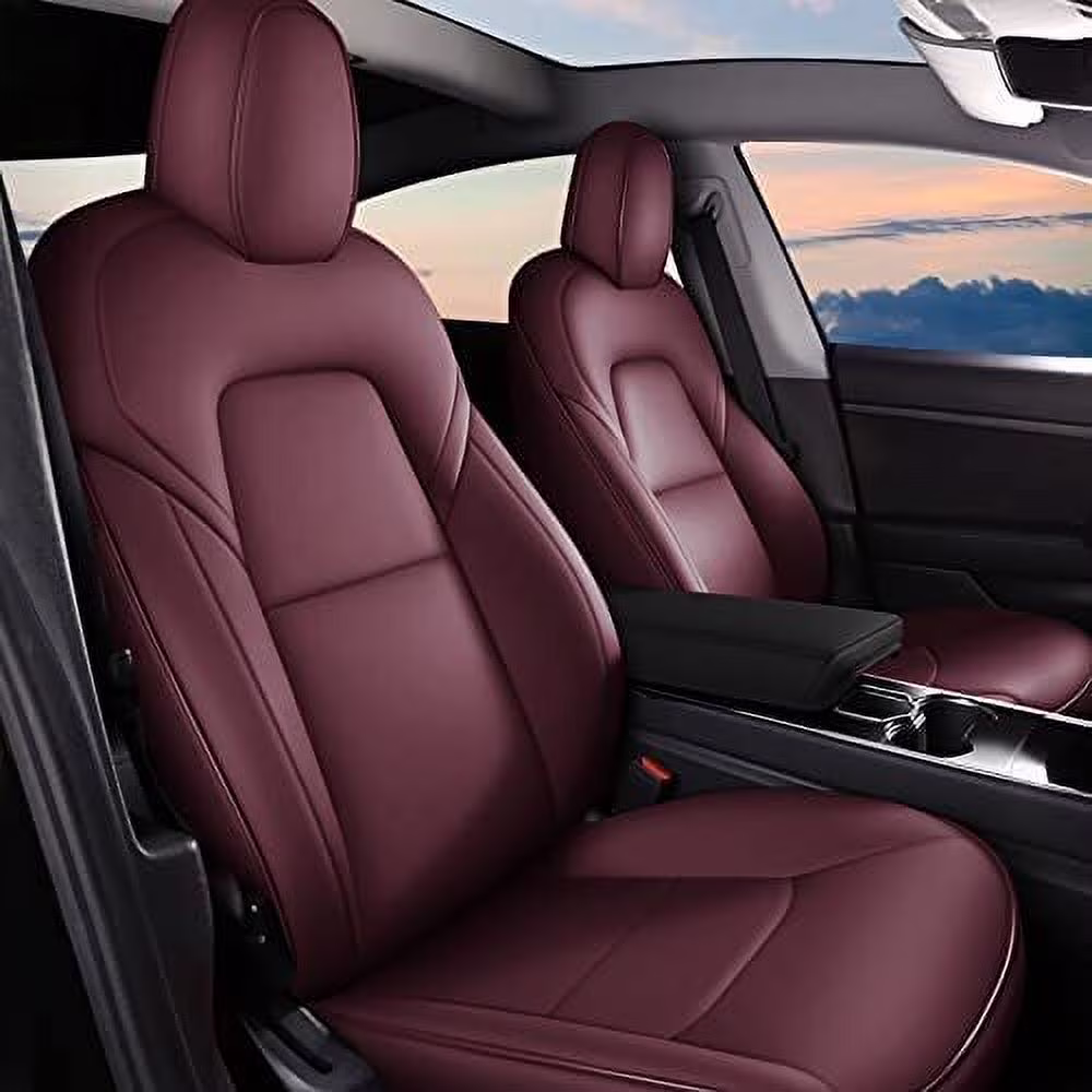 AOMSAZTO Custom Fit Model Y Car Seat Covers for Tesla Y 2020 2021 2022-Full Set (Burgundy Red)