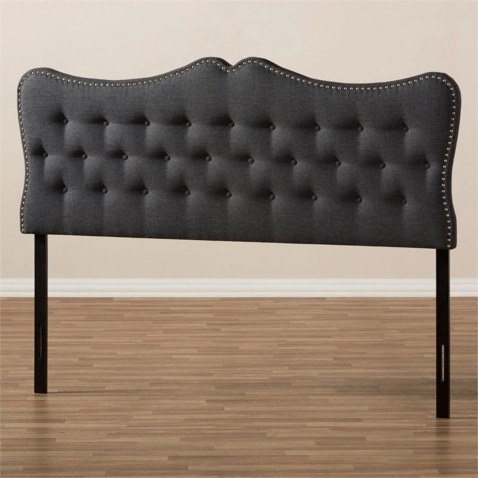 Bowery Hill Modern Tufted Queen Panel Headboard in Dark Gray