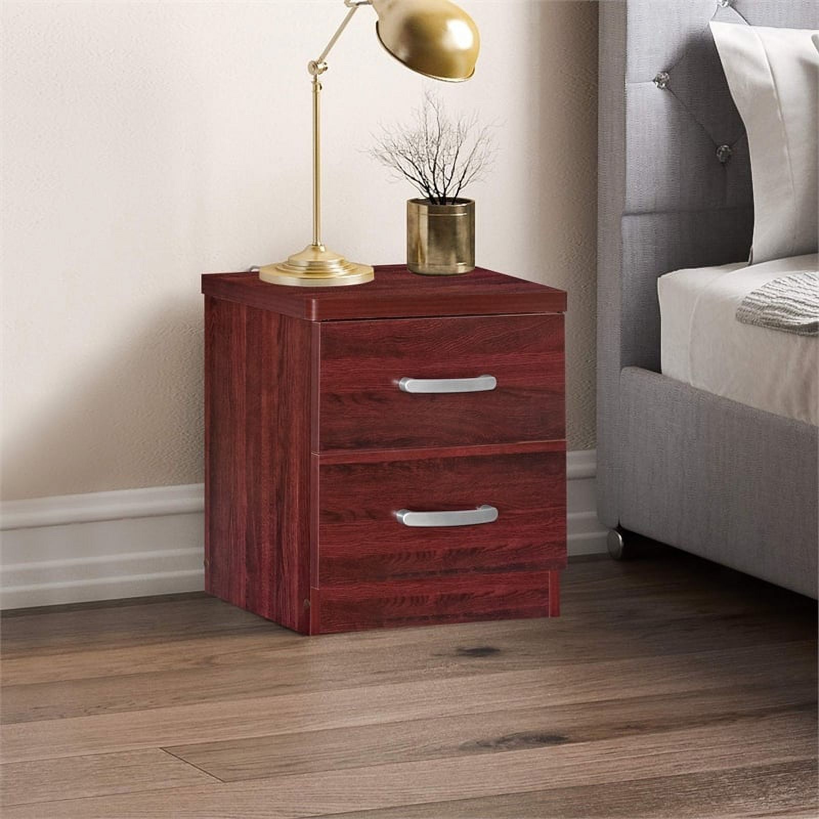 Home Square 2-Piece Set with Pine Twin Bed and 2-Drawer Nightstand in Mahogany