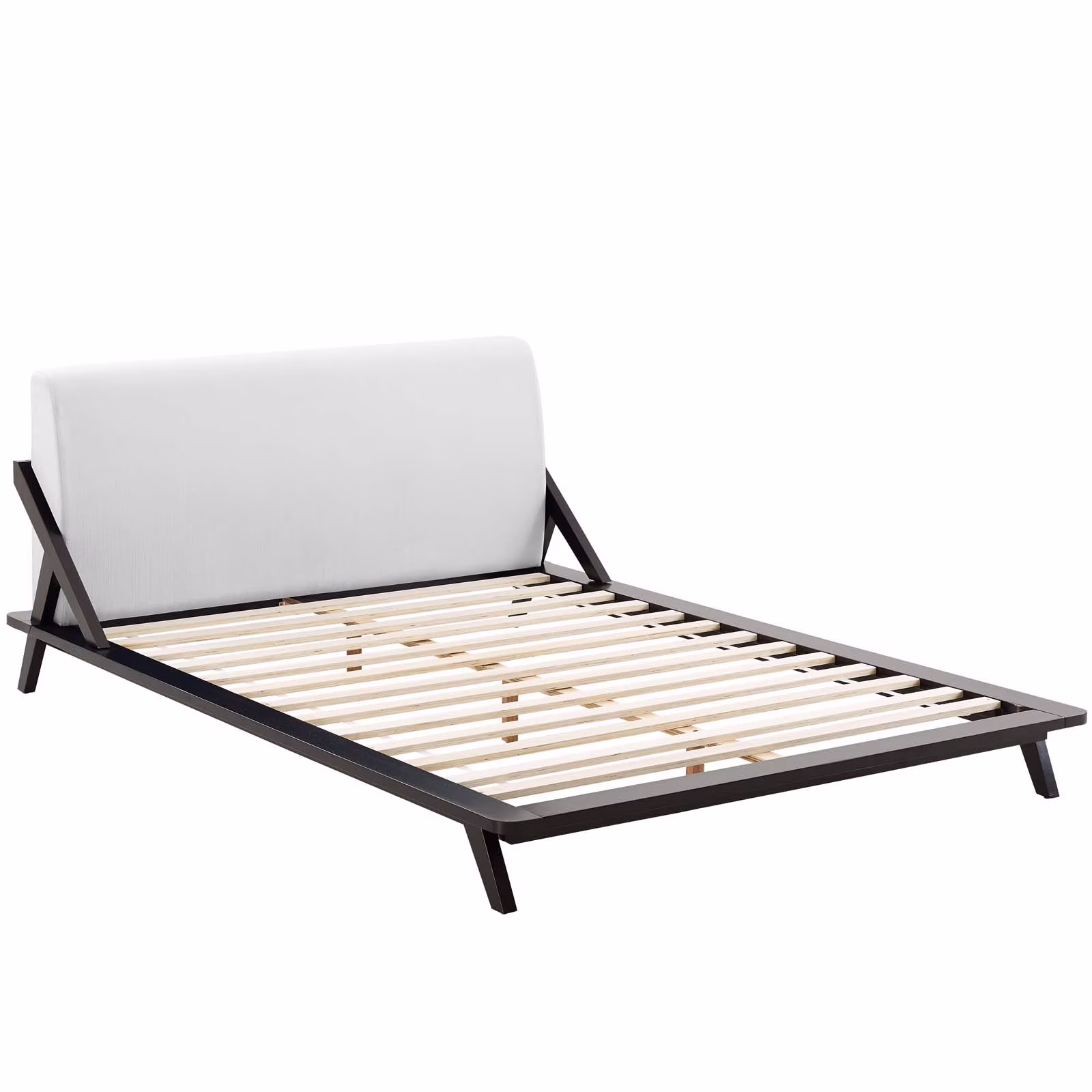 Modern Contemporary Urban Design Bedroom Queen Size Platform Bed Frame, Wood Fabric, White Brown Natural