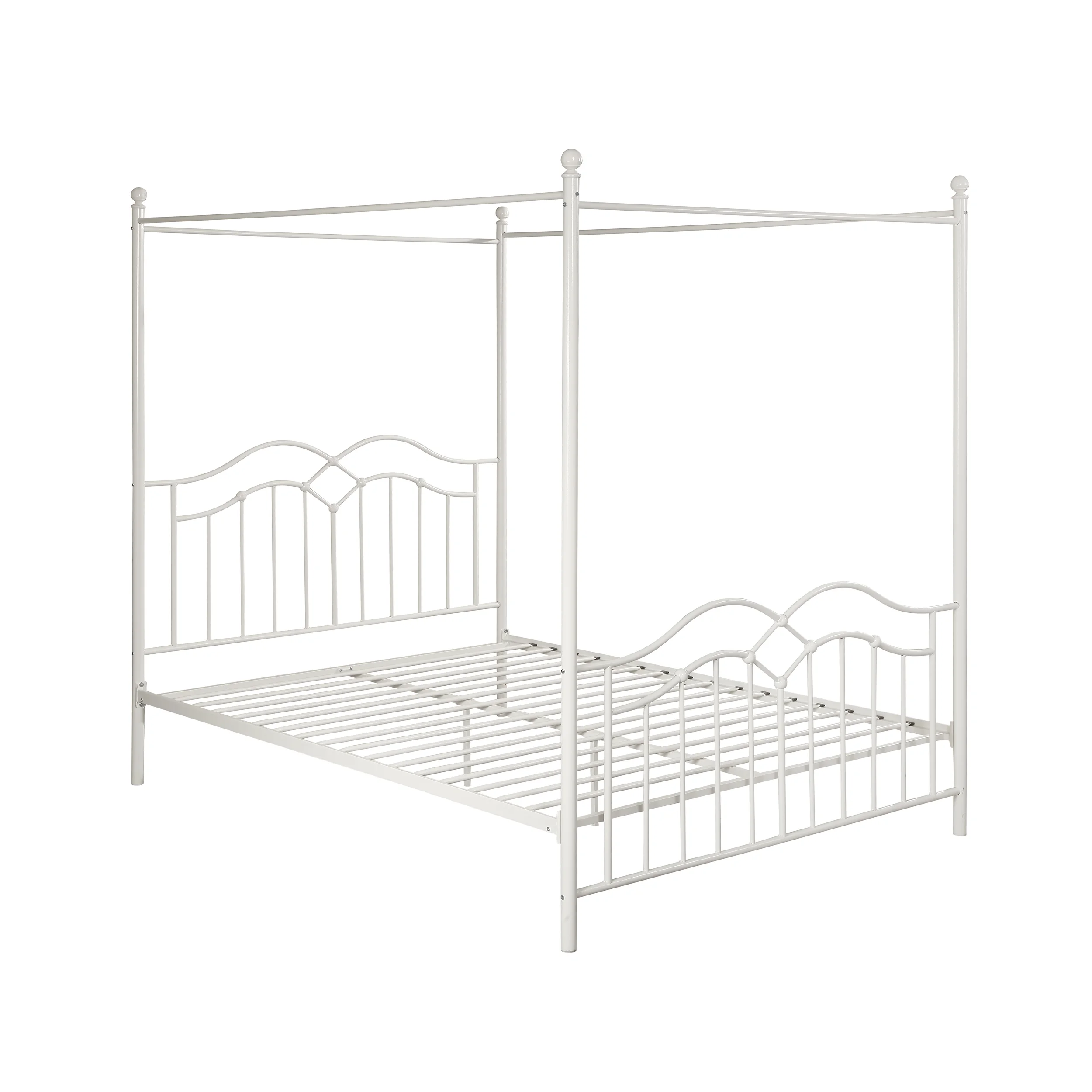 Noble House Selene Traditional Iron Canopy Queen Bed Frame, White