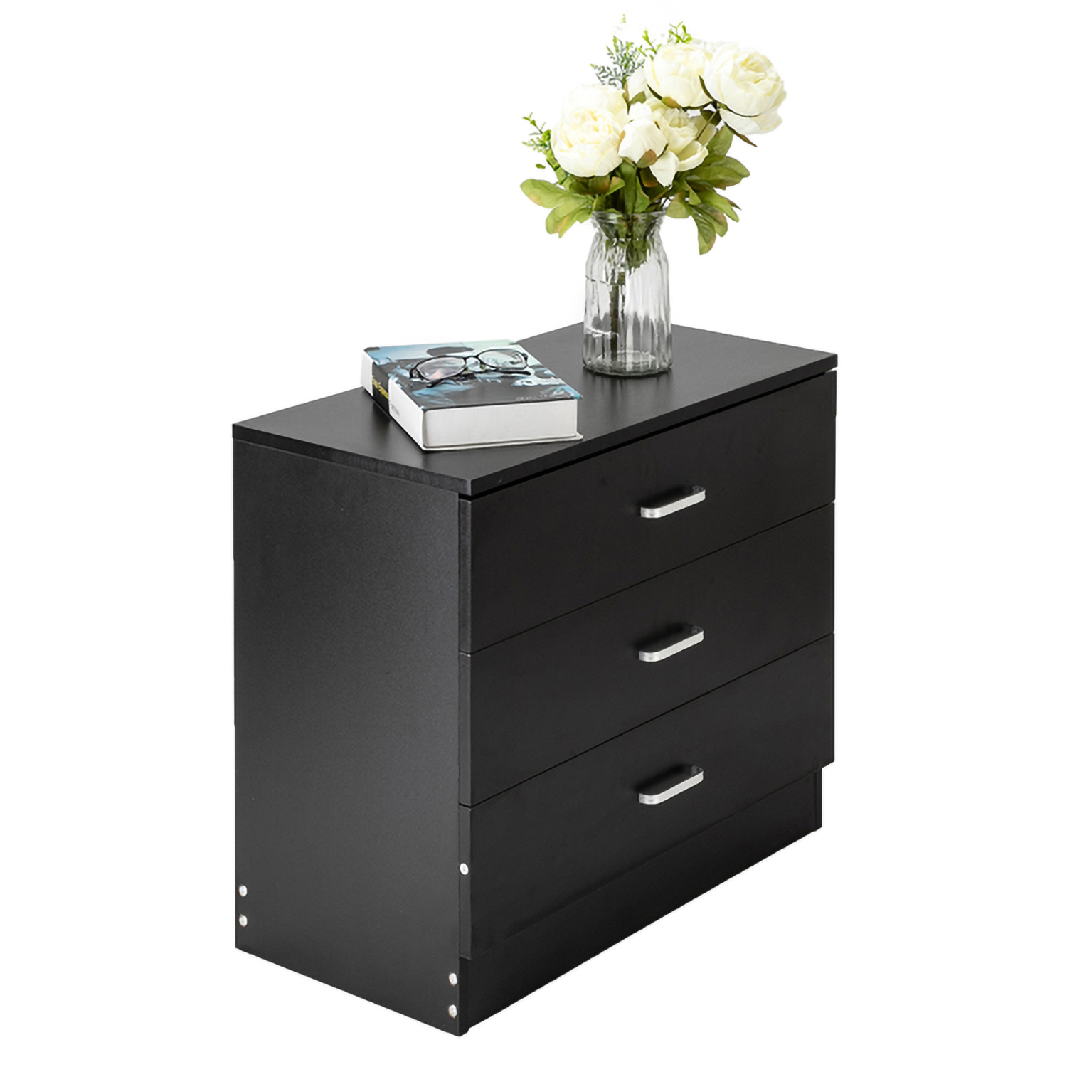 RUseeN Wood Simple 3-Drawer Dresser Black