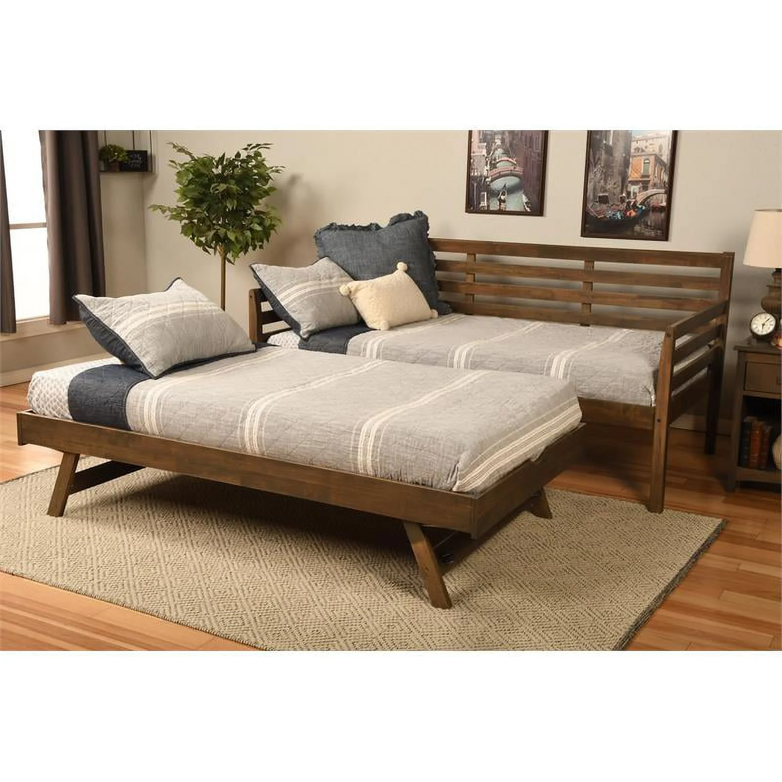 Home Square 3-Piece Set with 2 Fabric Daybed Mattresses and Daybed
